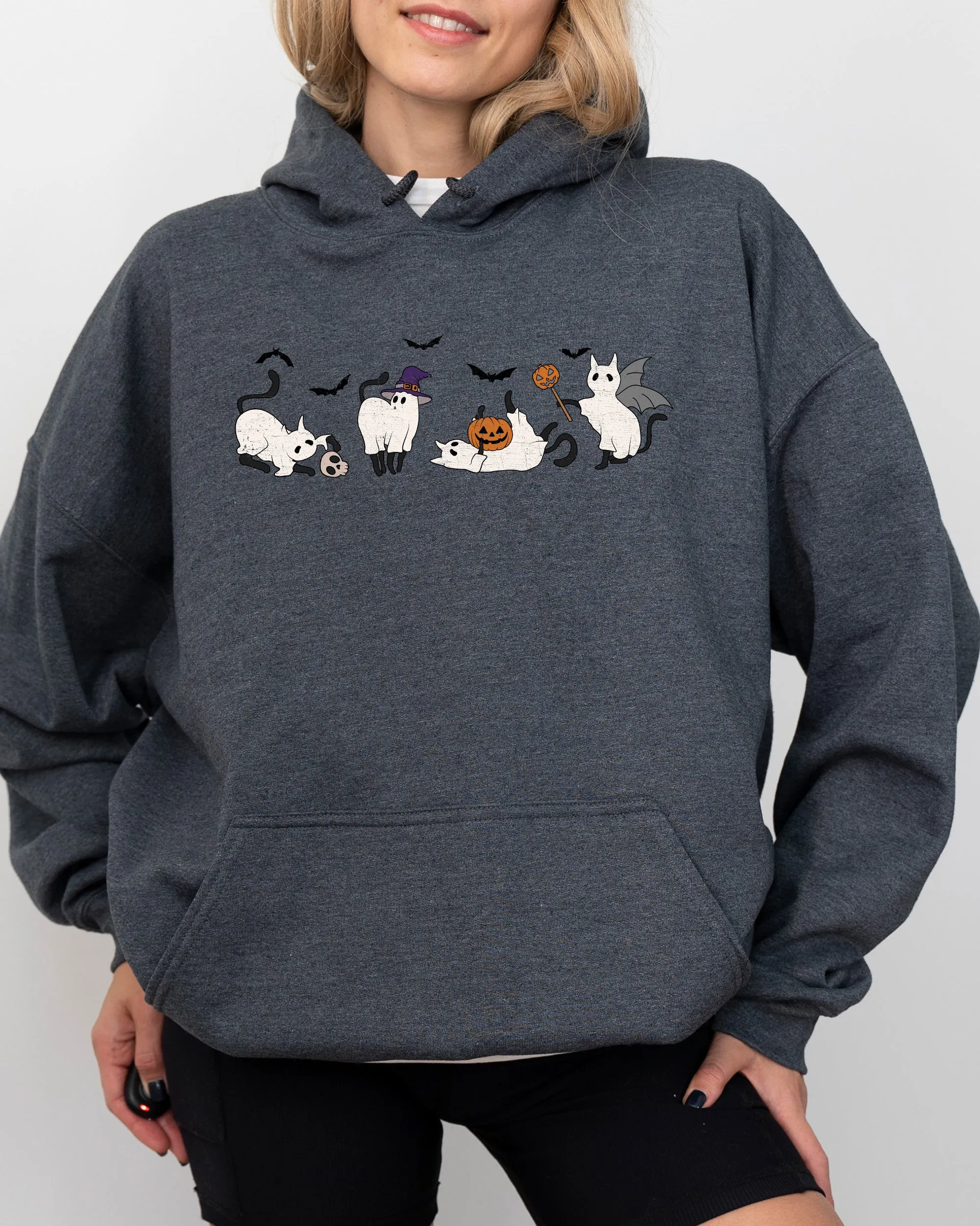 Mini Ghost Cats, Farm, Witch, Skull, Funny, Spooky, Aesthetic, Meme, Halloween, Costume, Hoodie, Hooded Sweatshirt sold by Refinery Number One product image thumbnail 2