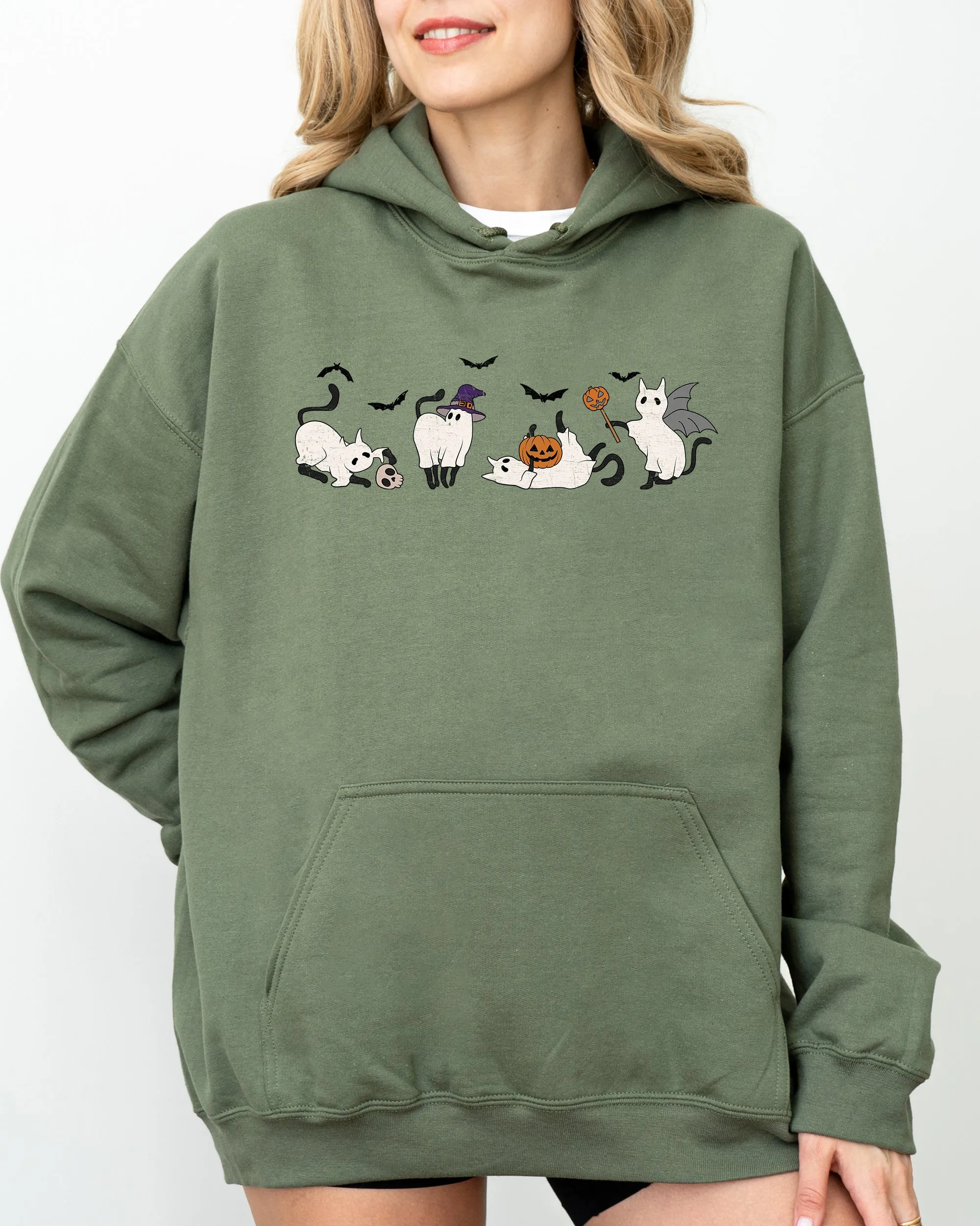 Mini Ghost Cats, Farm, Witch, Skull, Funny, Spooky, Aesthetic, Meme, Halloween, Costume, Hoodie, Hooded Sweatshirt sold by Refinery Number One product image thumbnail 3