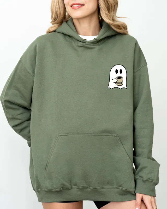 Ghost, Coffee Lover, Pocket, Skeleton, Ghost, Witch, Skull, Funny, Spooky, Aesthetic, Meme, Halloween, Costume, Hoodie, Hooded Sweatshirt sold by Refinery Number One
