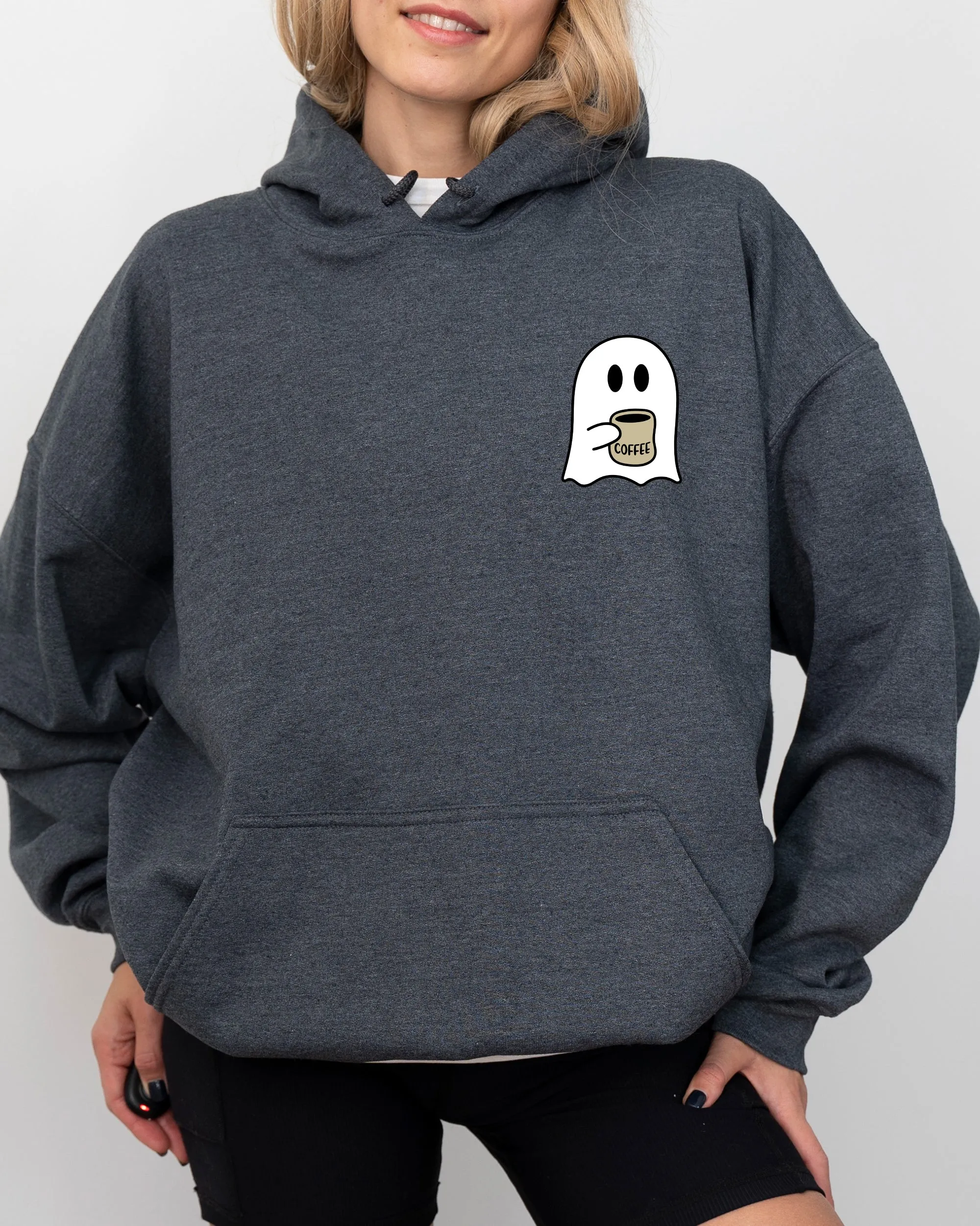 Ghost, Coffee Lover, Pocket, Skeleton, Ghost, Witch, Skull, Funny, Spooky, Aesthetic, Meme, Halloween, Costume, Hoodie, Hooded Sweatshirt sold by Refinery Number One product image thumbnail 2