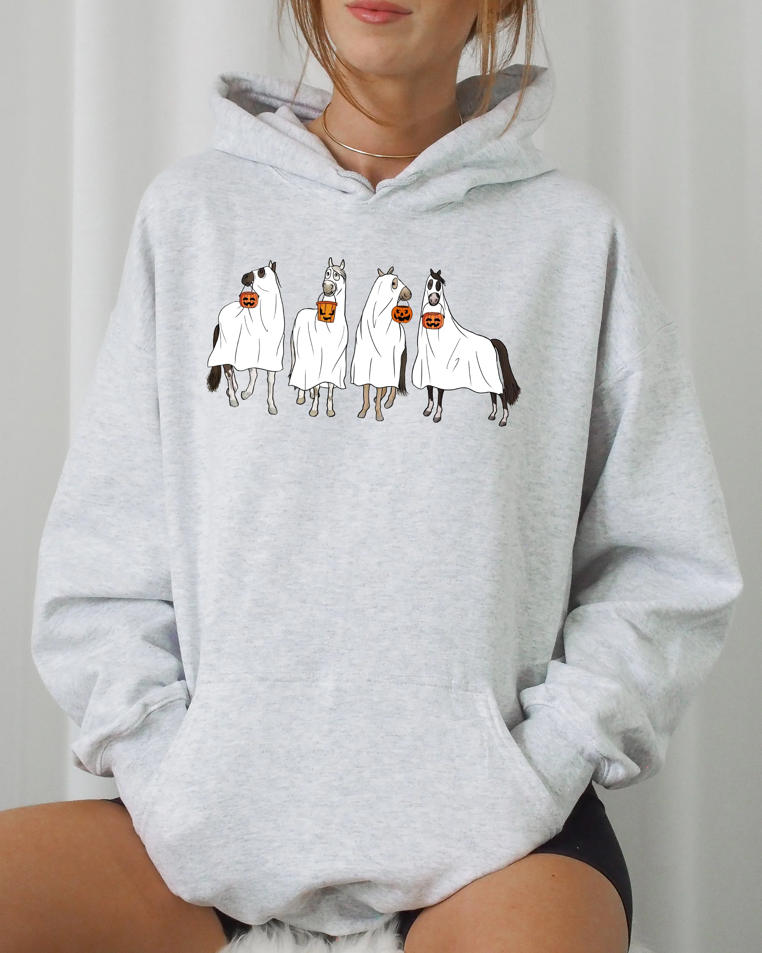 Horse, Ghost, Farm, Skeleton, Witch, Skull, Funny, Spooky, Aesthetic, Meme, Halloween, Costume, Hoodie, Hooded Sweatshirt sold by Refinery Number One product image thumbnail 3