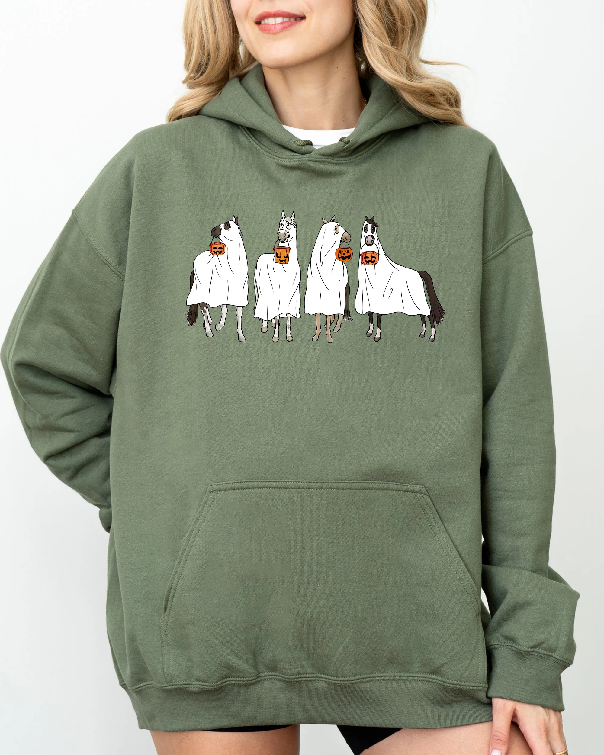 Horse, Ghost, Farm, Skeleton, Witch, Skull, Funny, Spooky, Aesthetic, Meme, Halloween, Costume, Hoodie, Hooded Sweatshirt sold by Refinery Number One