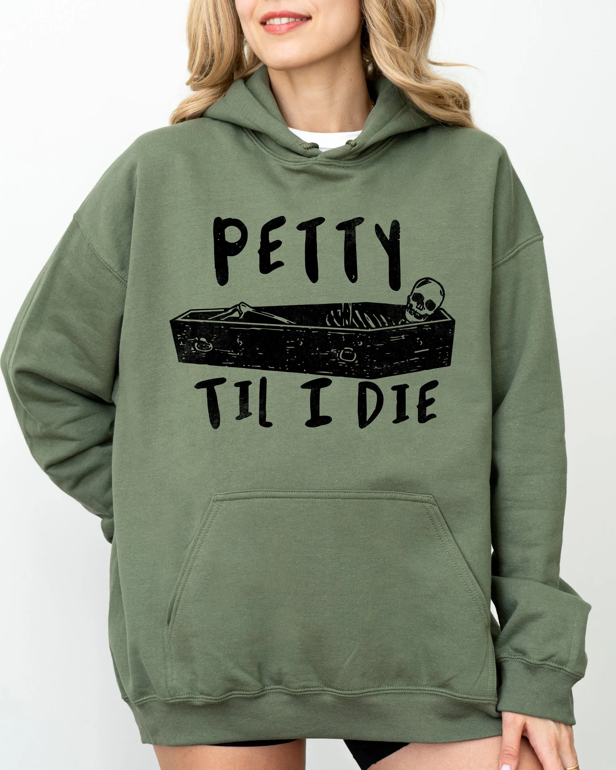 Petty Til I Die Skeleton Witch Skull Spooky Halloween Dark Humor Gothic Design Hoodie sold by Refinery Number One product image thumbnail 3