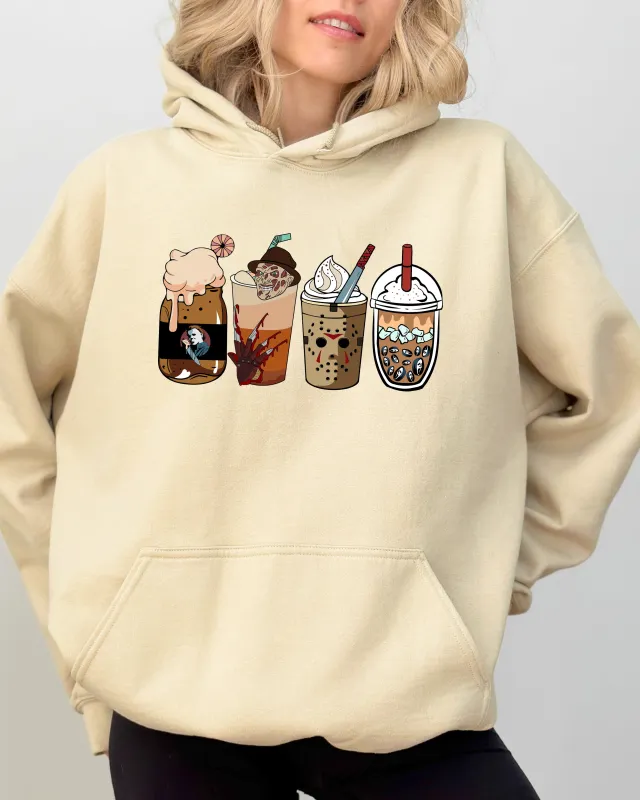 Halloween Coffee, Vintage, Skeleton, Ghost, Witch, Skull, Spooky, Aesthetic, Meme, Halloween, Costume, Hoodie, Hooded Sweatshirt sold by Refinery Number One