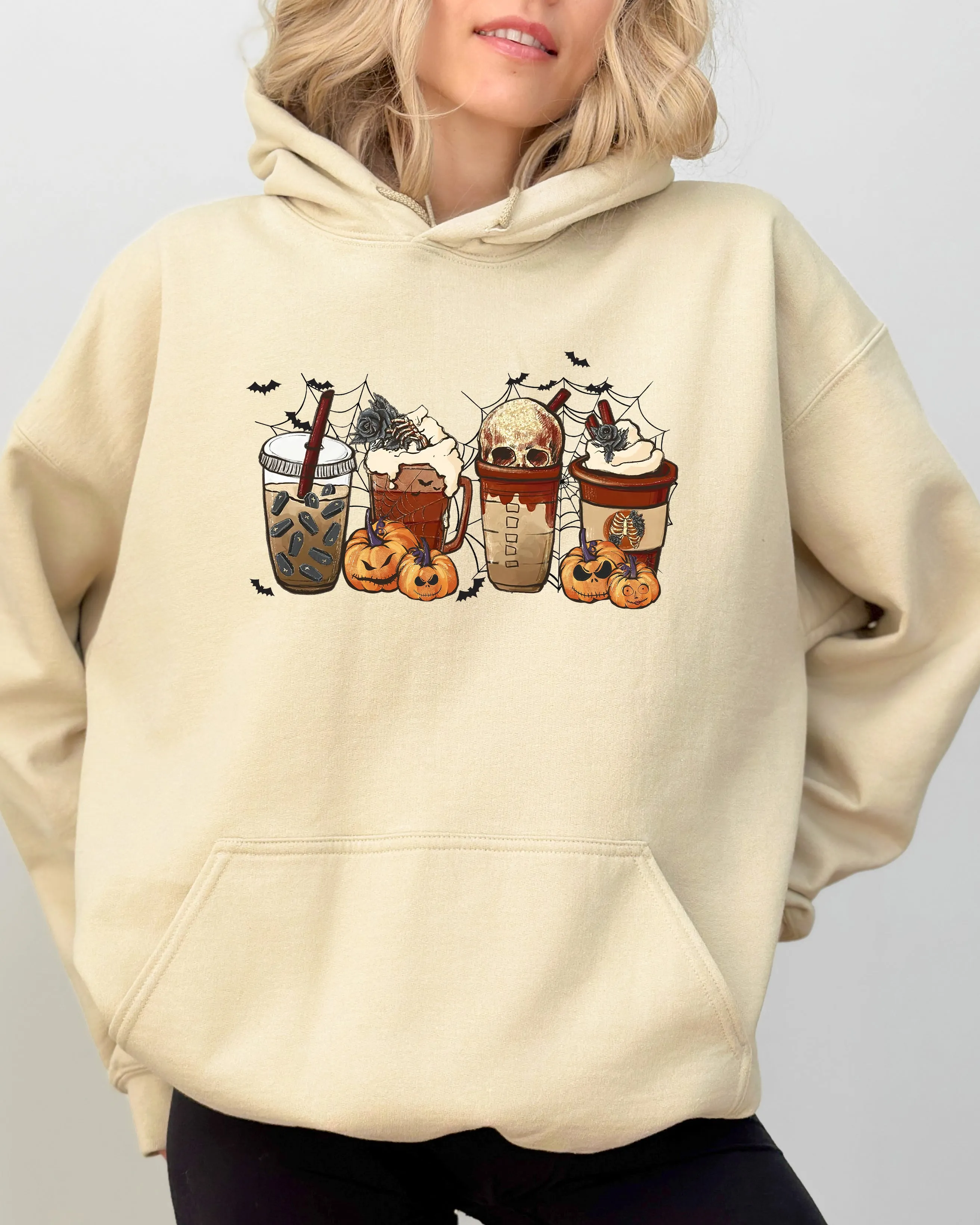 Halloween Coffee Retro Skeleton Ghost Witch Skull Spooky Meme Graphic Hooded Sweatshirt sold by Refinery Number One product image thumbnail 4