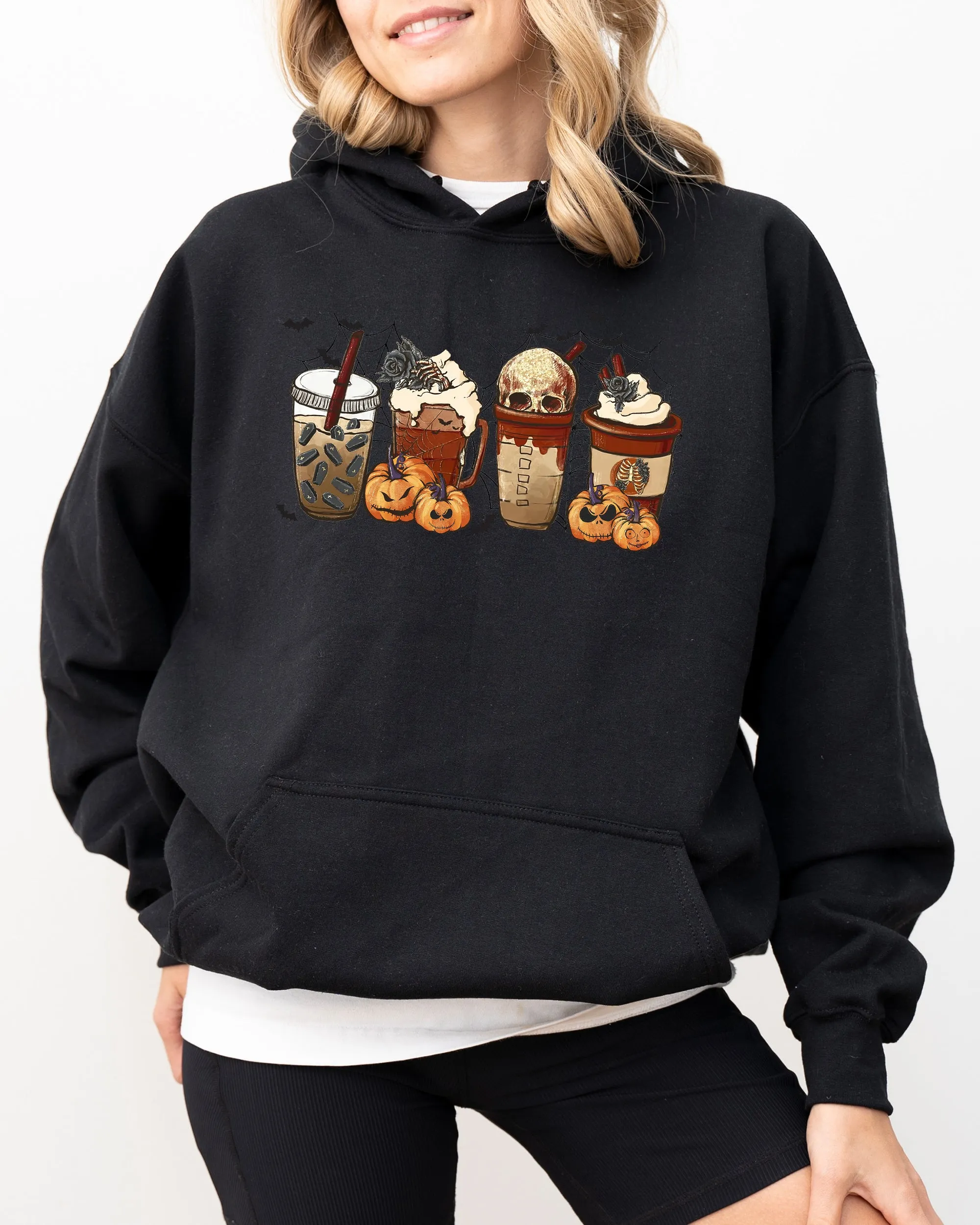 Halloween Coffee Retro Skeleton Ghost Witch Skull Spooky Meme Graphic Hooded Sweatshirt sold by Refinery Number One product image thumbnail 5