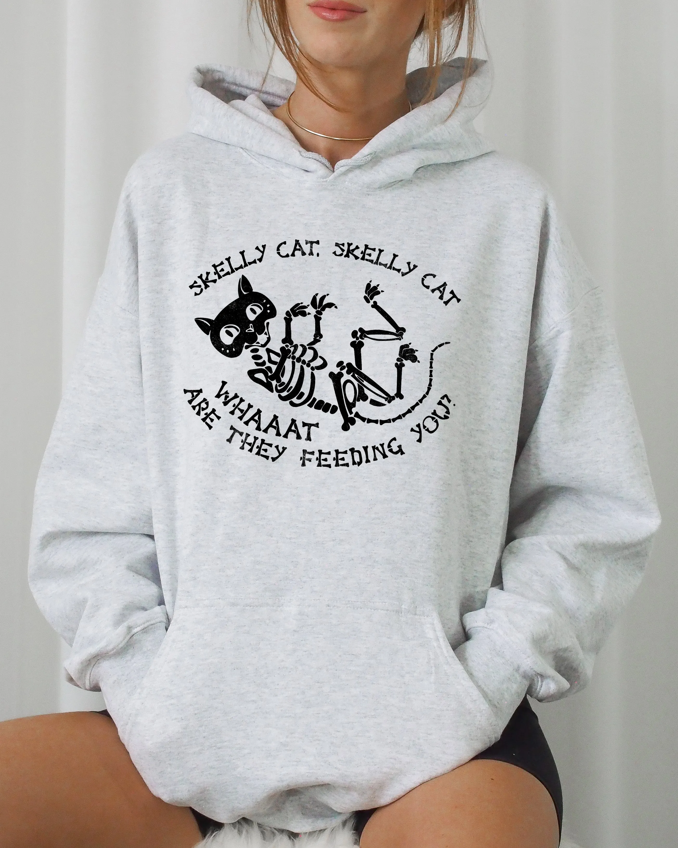 Skelly Cat, Skeleton, Ghost, Witch, Skull, Spooky, Aesthetic, Meme, Halloween, Costume, Hoodie, Hooded Sweatshirt sold by Refinery Number One product image thumbnail 2