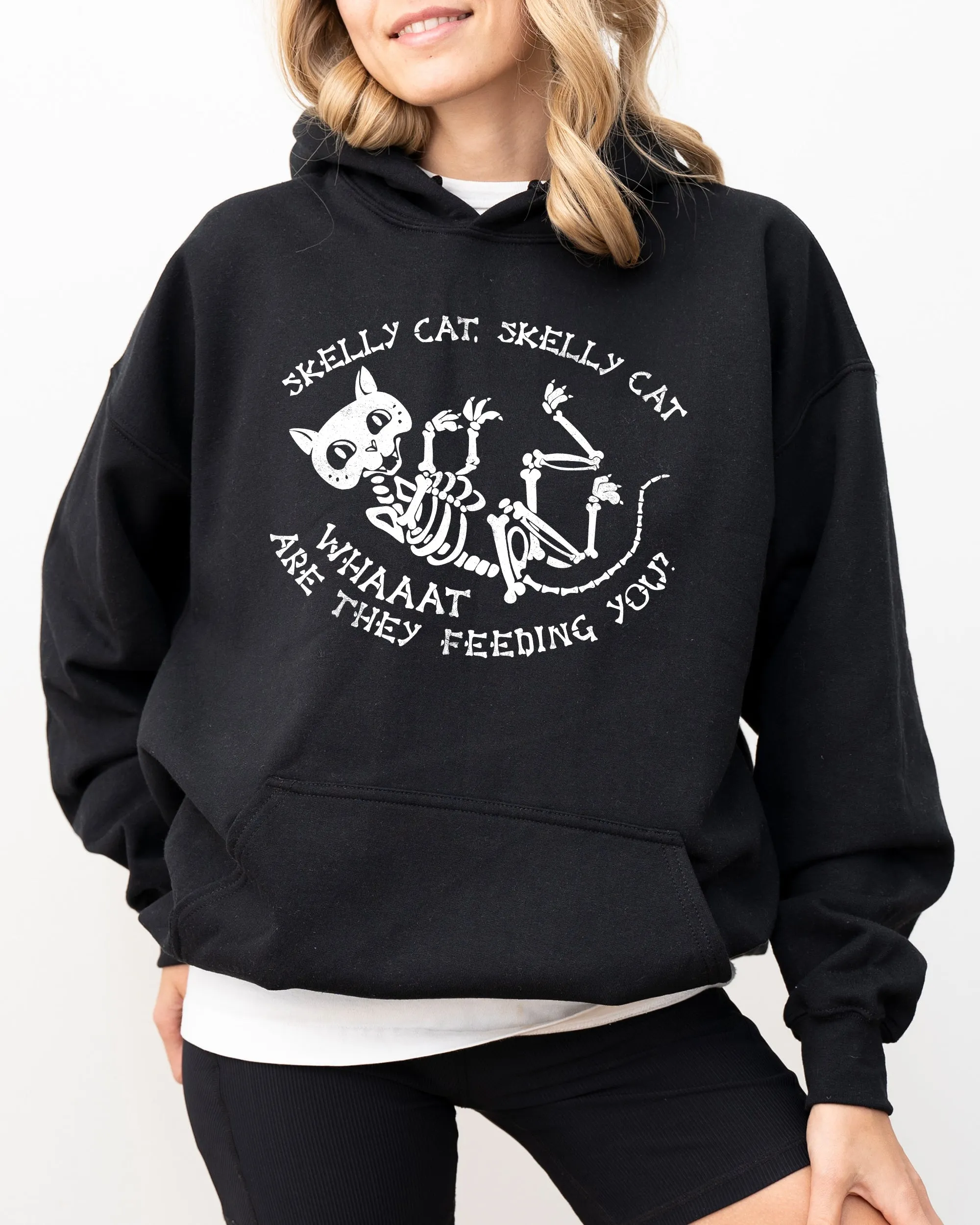 Skelly Cat, Skeleton, Ghost, Witch, Skull, Spooky, Aesthetic, Meme, Halloween, Costume, Hoodie, Hooded Sweatshirt sold by Refinery Number One