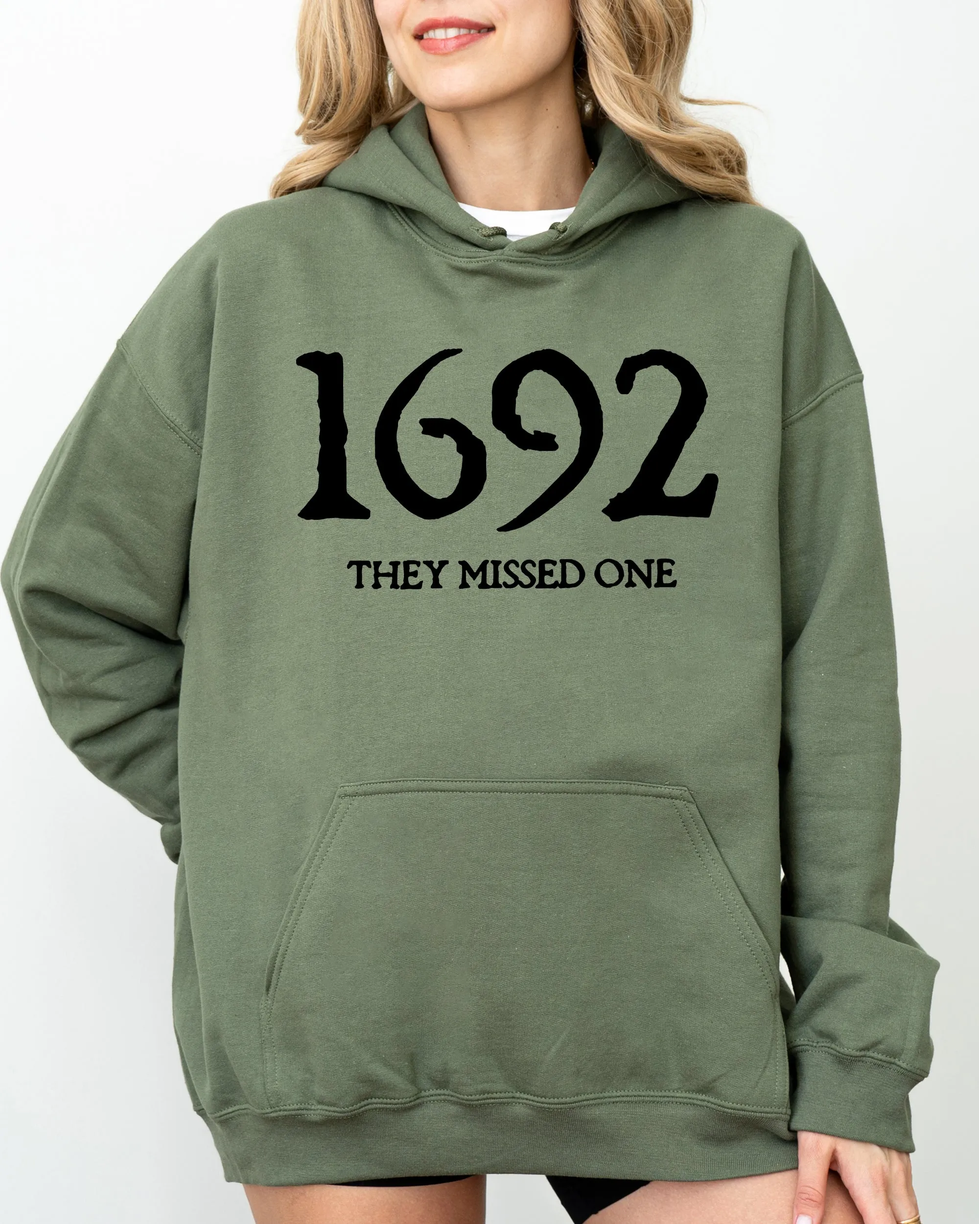 1692, They Missed One, Skeleton, Ghost, Witch, Skull, Spooky, Aesthetic, Meme, Halloween, Costume, Hoodie, Hooded Sweatshirt sold by Refinery Number One product image thumbnail 4