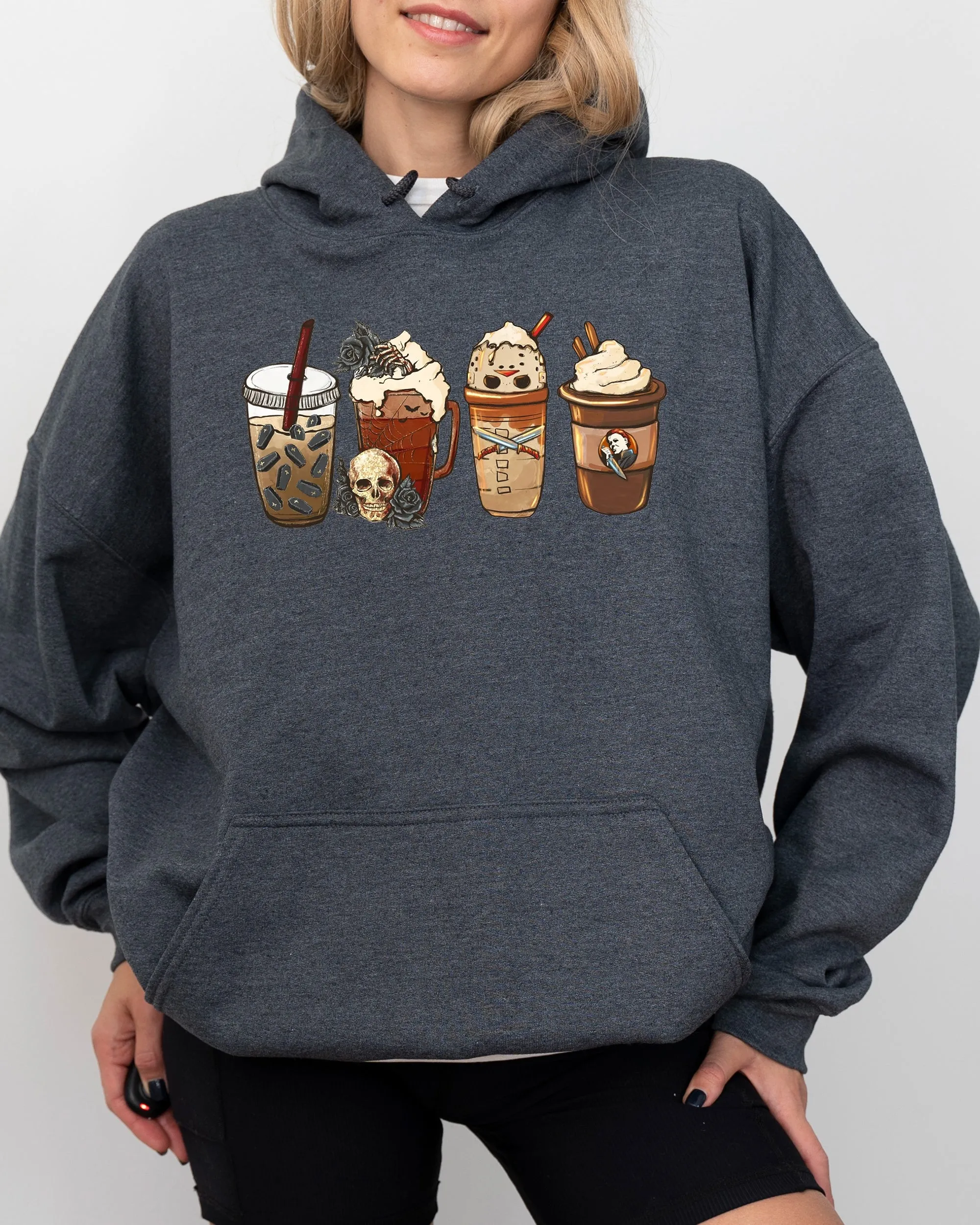 Halloween Coffee, Spooky, Skeleton, Ghost, Witch, Skull, Aesthetic, Meme, Halloween, Costume, Hoodie, Hooded Sweatshirt sold by Refinery Number One product image thumbnail 3