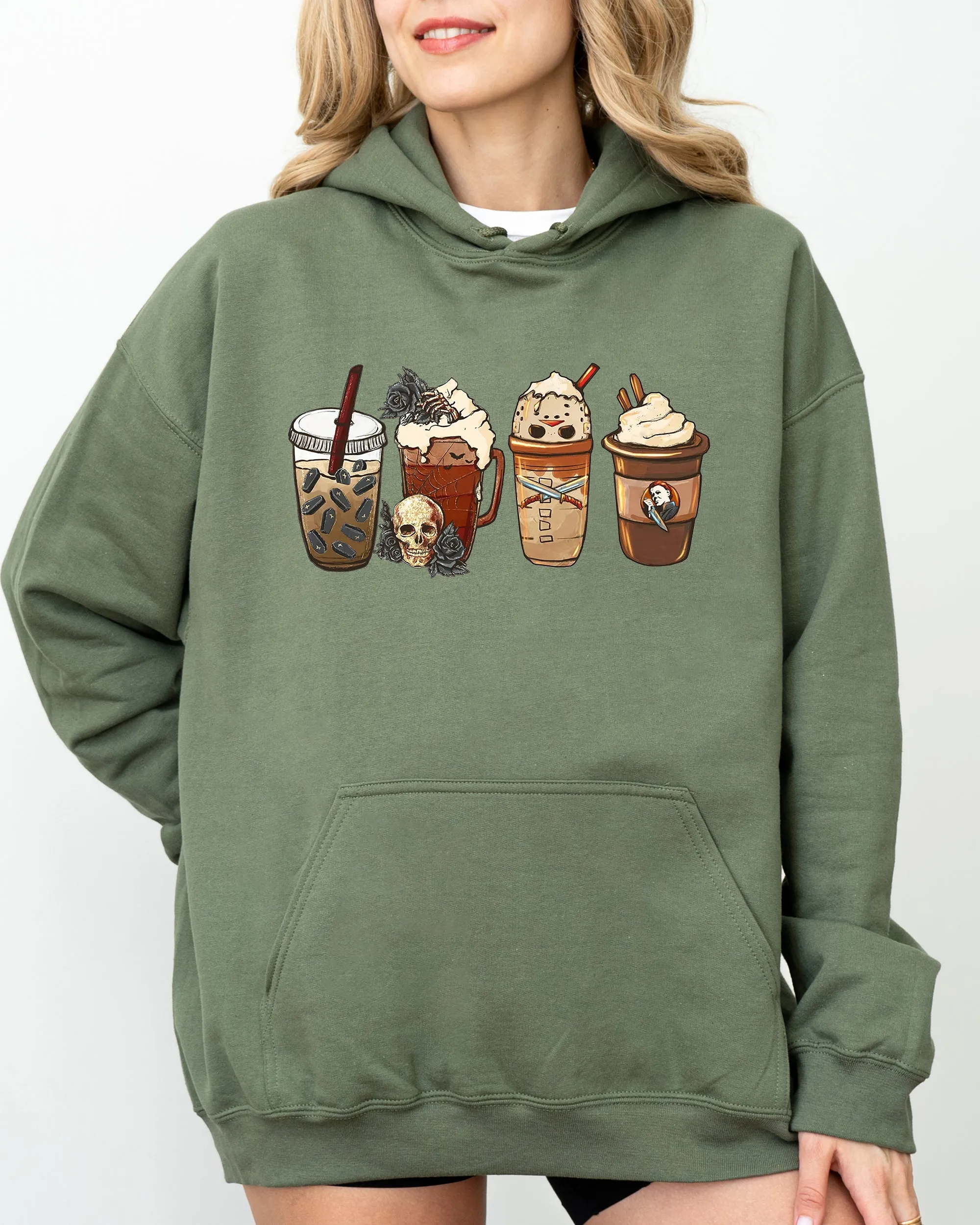 Halloween Coffee, Spooky, Skeleton, Ghost, Witch, Skull, Aesthetic, Meme, Halloween, Costume, Hoodie, Hooded Sweatshirt sold by Refinery Number One