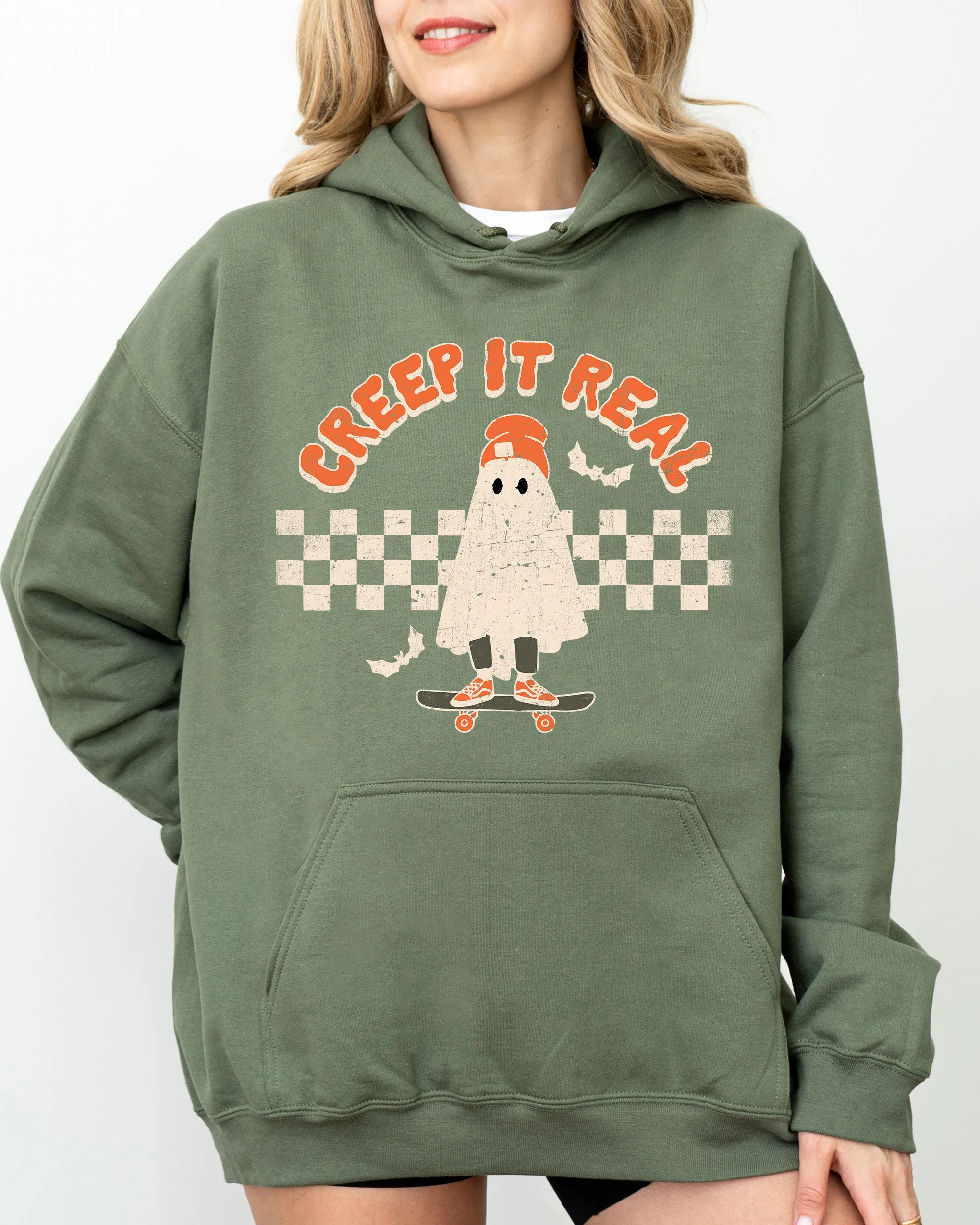 Creep It Real, Ghost, Retro, Spooky, Skeleton, Ghost, Witch, Skull, Aesthetic, Meme, Halloween, Costume, Hoodie, Hooded Sweatshirt sold by Refinery Number One product image thumbnail 3