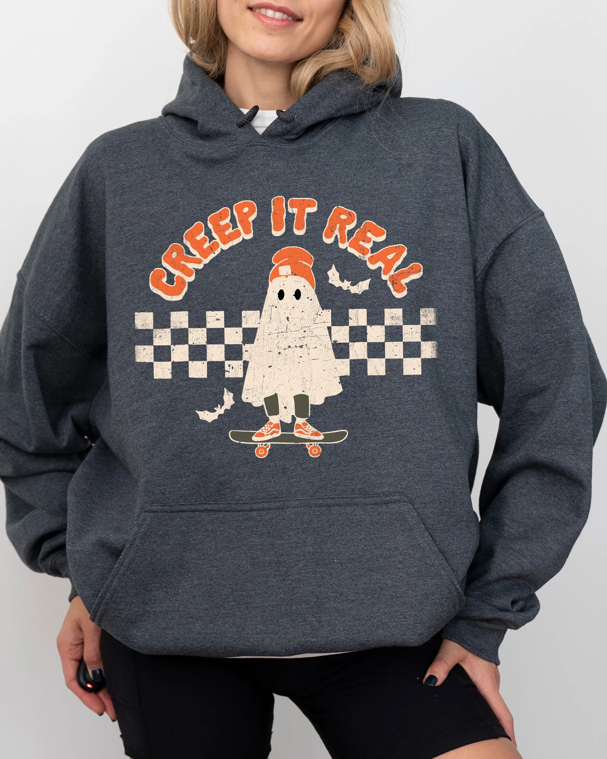 Creep It Real, Ghost, Retro, Spooky, Skeleton, Ghost, Witch, Skull, Aesthetic, Meme, Halloween, Costume, Hoodie, Hooded Sweatshirt sold by Refinery Number One product image thumbnail 2