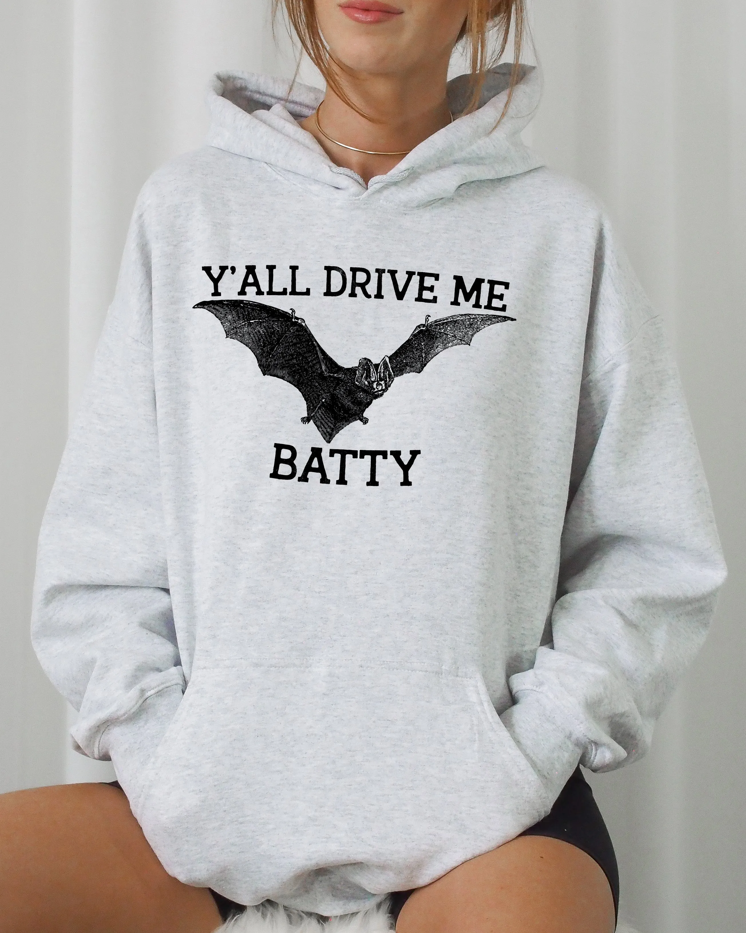 Y'All Drive Me Batty, Spooky, Bat, Ghost, Witch, Skull, Aesthetic, Meme, Halloween, Costume, Hoodie, Hooded Sweatshirt sold by Refinery Number One product image thumbnail 2