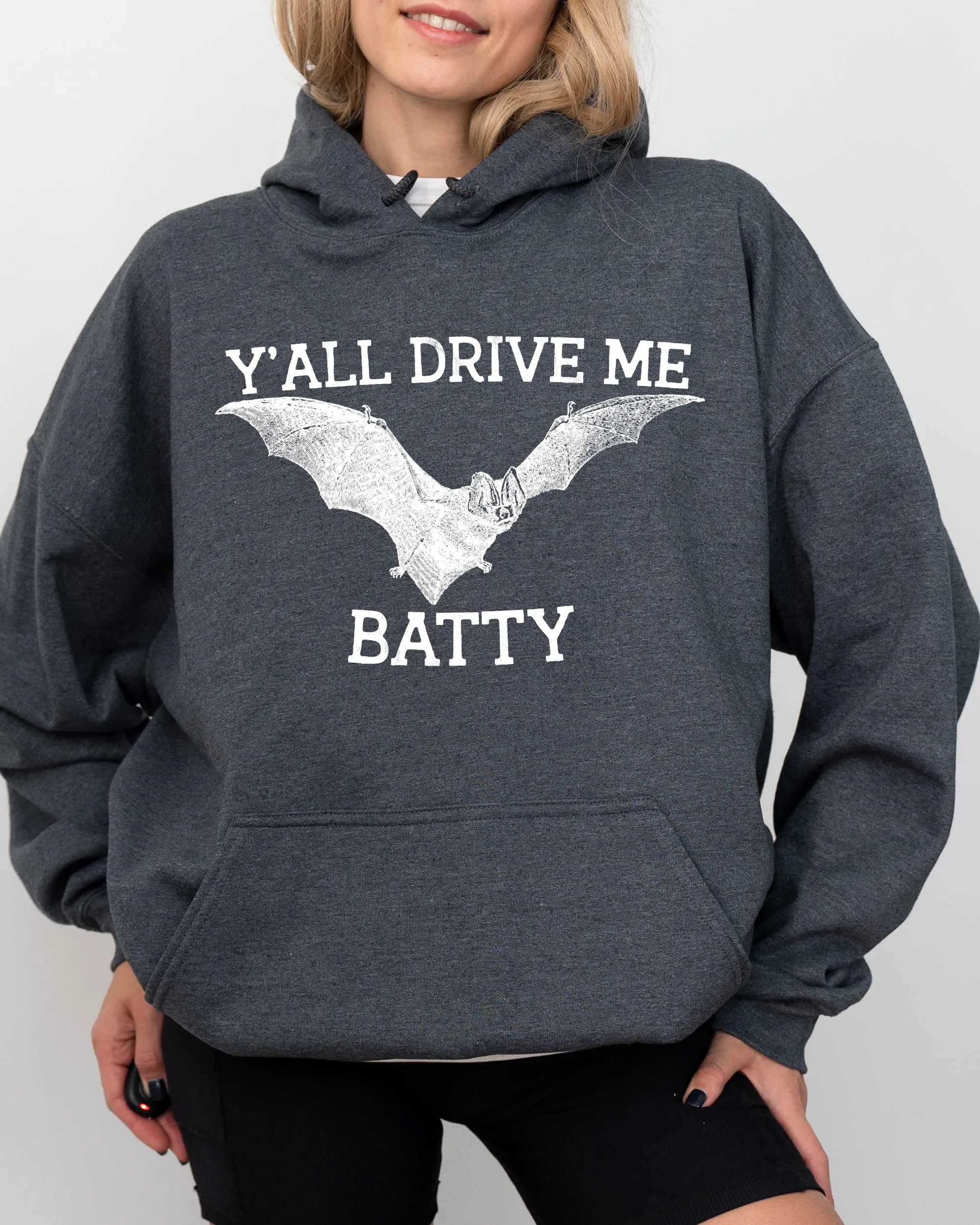 Y'All Drive Me Batty, Spooky, Bat, Ghost, Witch, Skull, Aesthetic, Meme, Halloween, Costume, Hoodie, Hooded Sweatshirt sold by Refinery Number One product image thumbnail 4