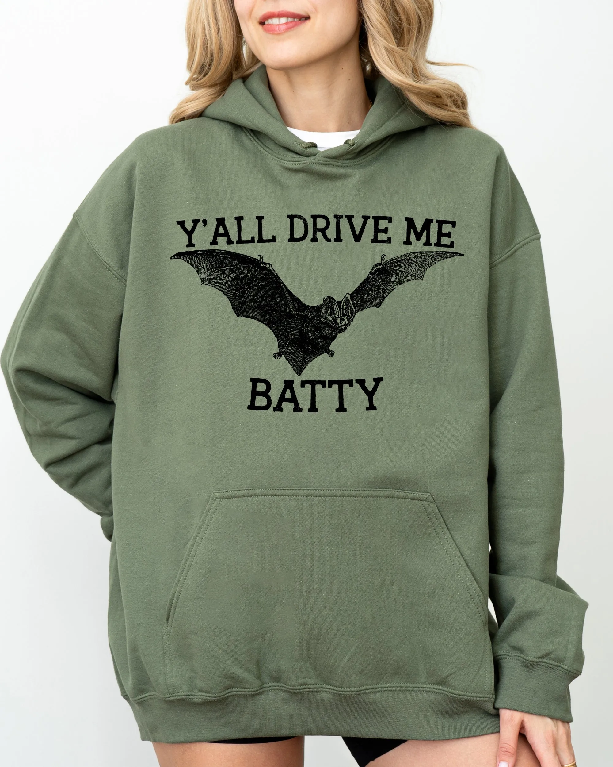 Y'All Drive Me Batty, Spooky, Bat, Ghost, Witch, Skull, Aesthetic, Meme, Halloween, Costume, Hoodie, Hooded Sweatshirt sold by Refinery Number One product image thumbnail 3