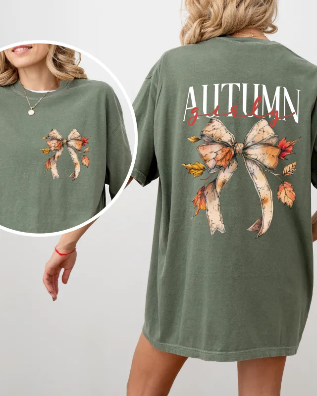 Autumn Girly, Fall, Leaves, Foliage, Pumpkin Spice Latte, Coffee, Thanksgiving Shirt Comfort Colors T-Shirt sold by Refinery Number One