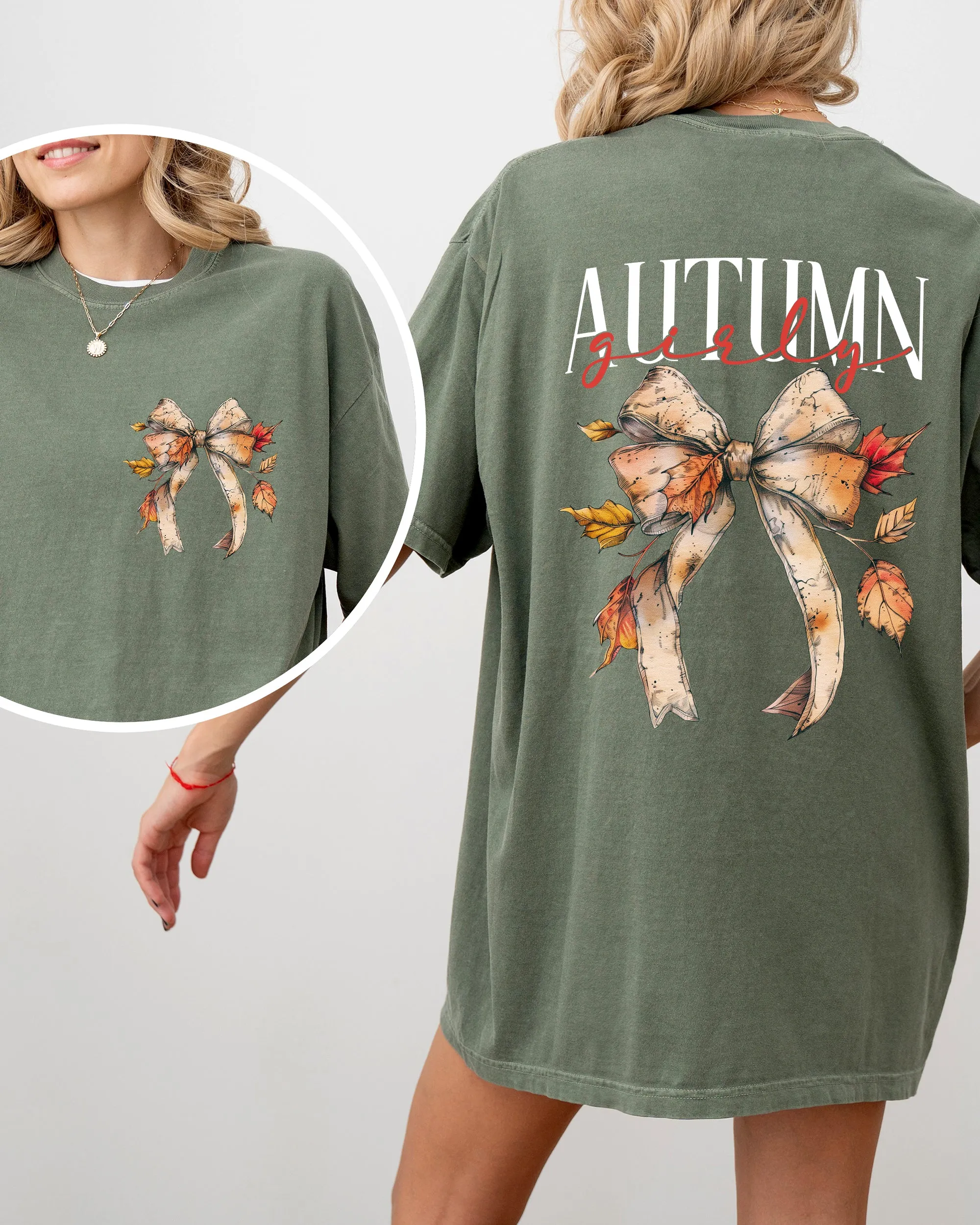 Autumn Girly, Fall, Leaves, Foliage, Pumpkin Spice Latte, Coffee, Thanksgiving Shirt Comfort Colors T-Shirt sold by Refinery Number One