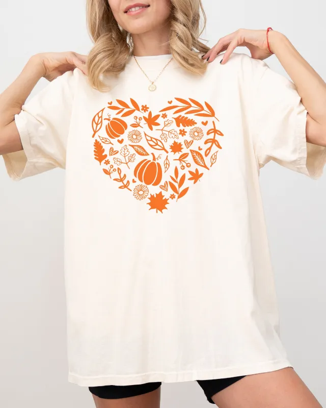 Autumn Heart Design, Pumpkins, Flowers, Leaves, Fall, Thanksgiving, Halloween Shirt Comfort Colors T-Shirt sold by Refinery Number One