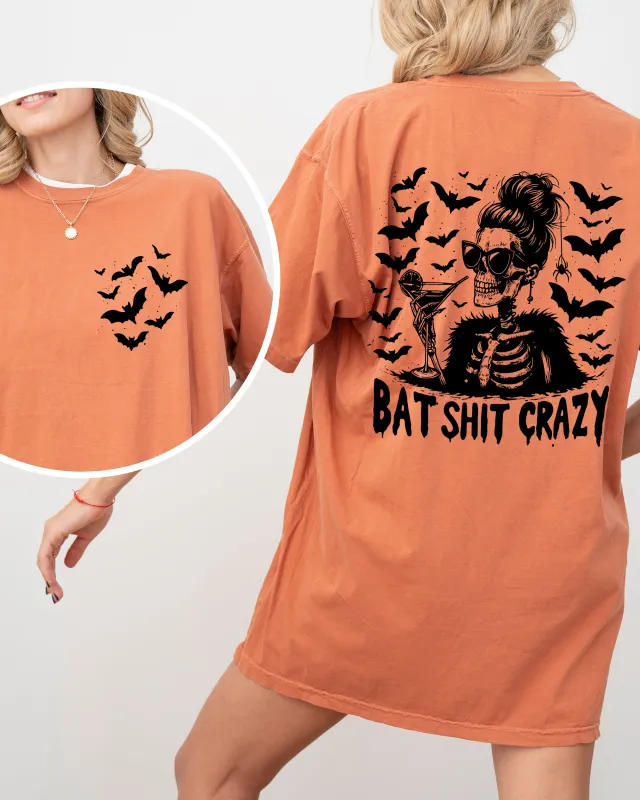 Bat Shit Crazy, Funny, Skeleton, Halloween, Spooky, Witch, Crude, Sarcastic, Vulgar Shirt Comfort Colors T-Shirt sold by Refinery Number One