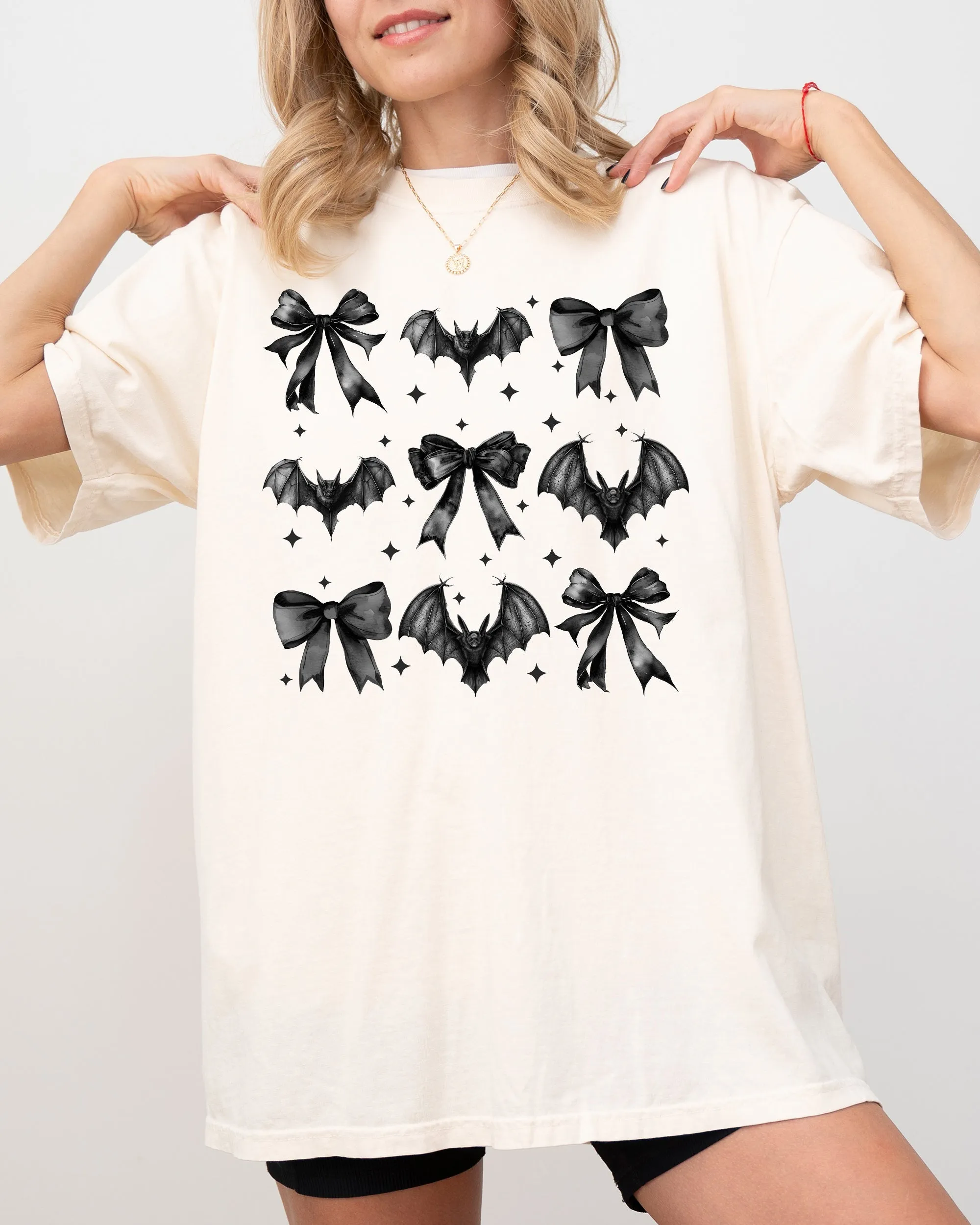 Bats, Black Bows, Vampire, Coquette, Ribbons, Halloween, Lace, Gothic, Spooky, Scary, Fangs Shirt Comfort Colors T-Shirt sold by Refinery Number One product image thumbnail 2