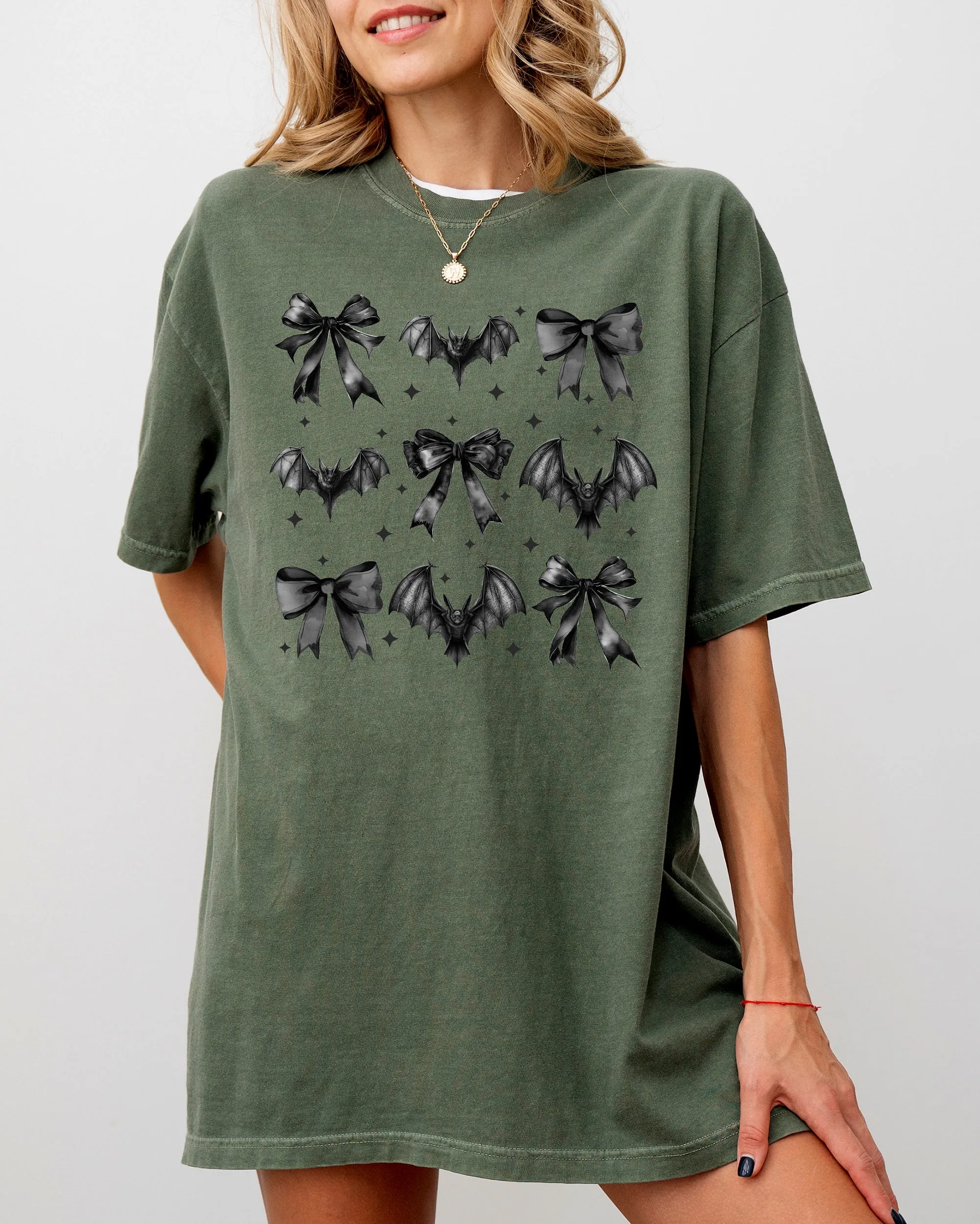 Bats, Black Bows, Vampire, Coquette, Ribbons, Halloween, Lace, Gothic, Spooky, Scary, Fangs Shirt Comfort Colors T-Shirt sold by Refinery Number One product image thumbnail 4