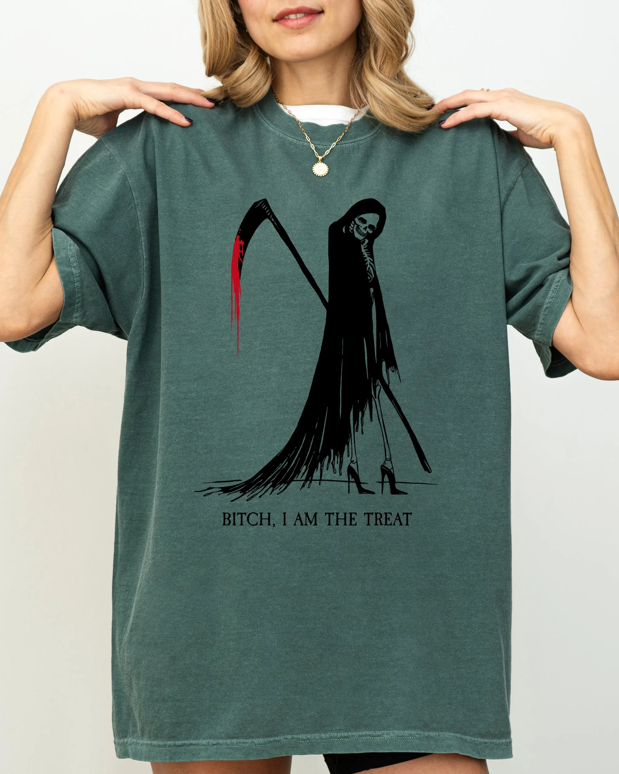 Bitch, I Am The Treat, Trick Or Treat, Death, Skeleton, Funny, Sexy, Witch, Crude, Sarcastic, Vulgar Shirt Comfort Colors T-Shirt sold by Refinery Number One product image thumbnail 3