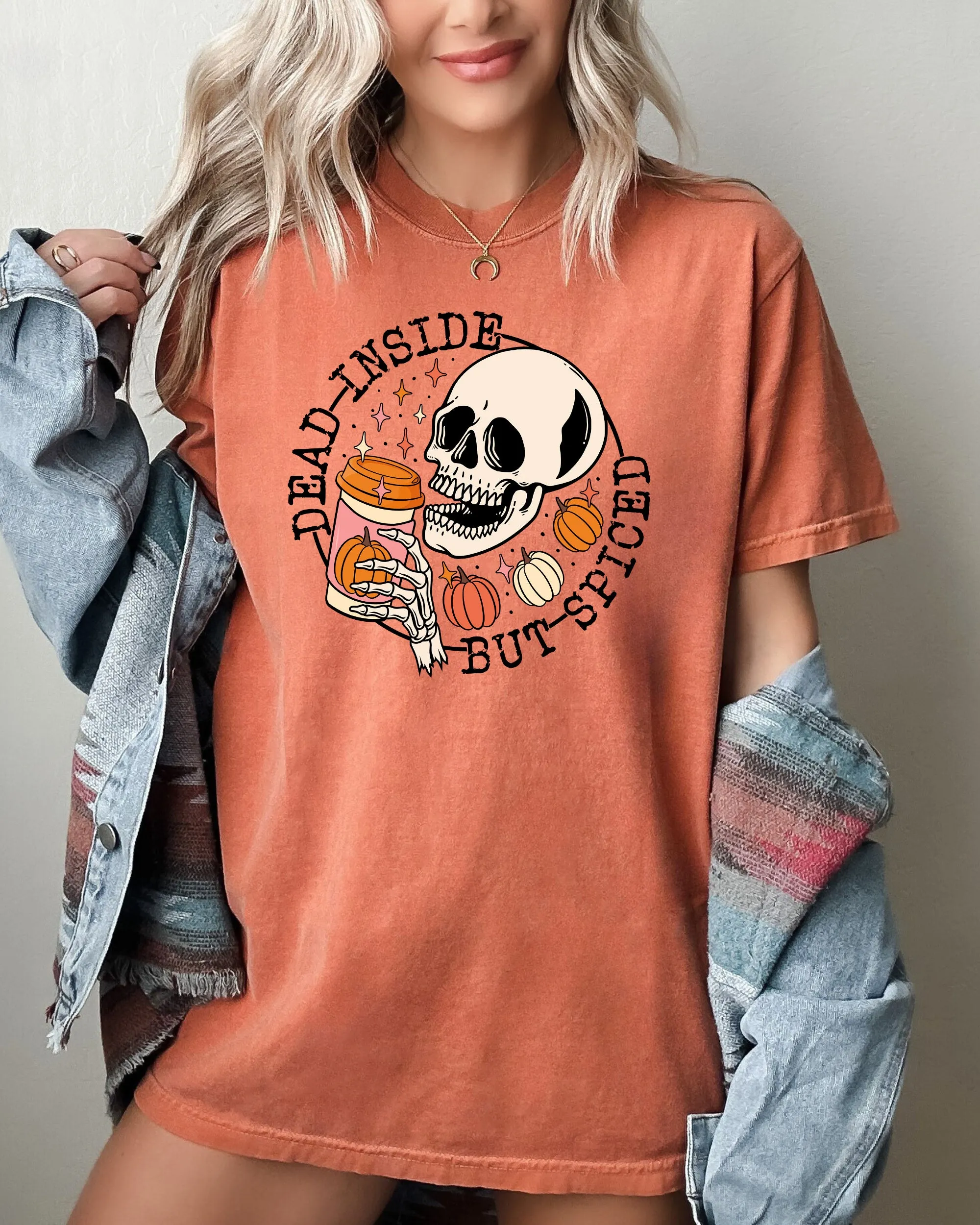 Dead Inside But Spiced, Pumpkin Spice Latte, Coffee, Skeleton, Halloween, Funny, Fall, Autumn, Thanksgiving Shirt Comfort Colors T-Shirt sold by Refinery Number One product image thumbnail 2