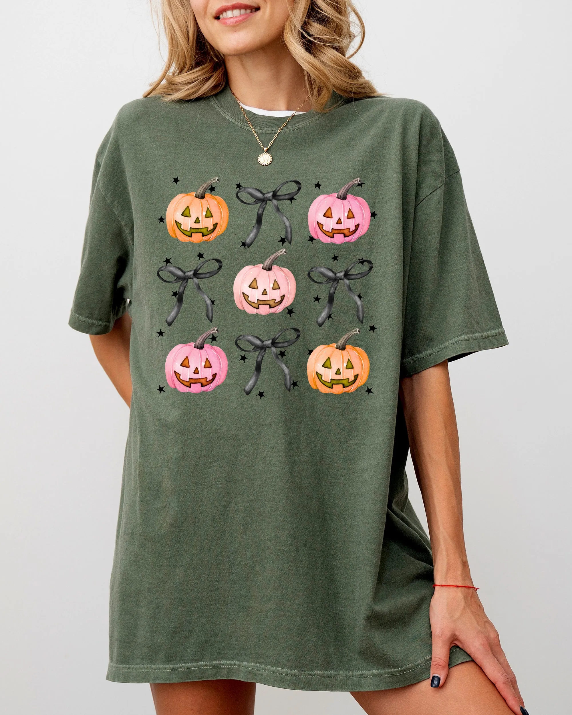 Halloween Cute Pumpkins Bows, Jack-o-lantern, Girly, Ribbons, Coquette, Spooky, Autumn, Fall, Thanksgiving Shirt Comfort Colors T-Shirt sold by Refinery Number One product image thumbnail 5
