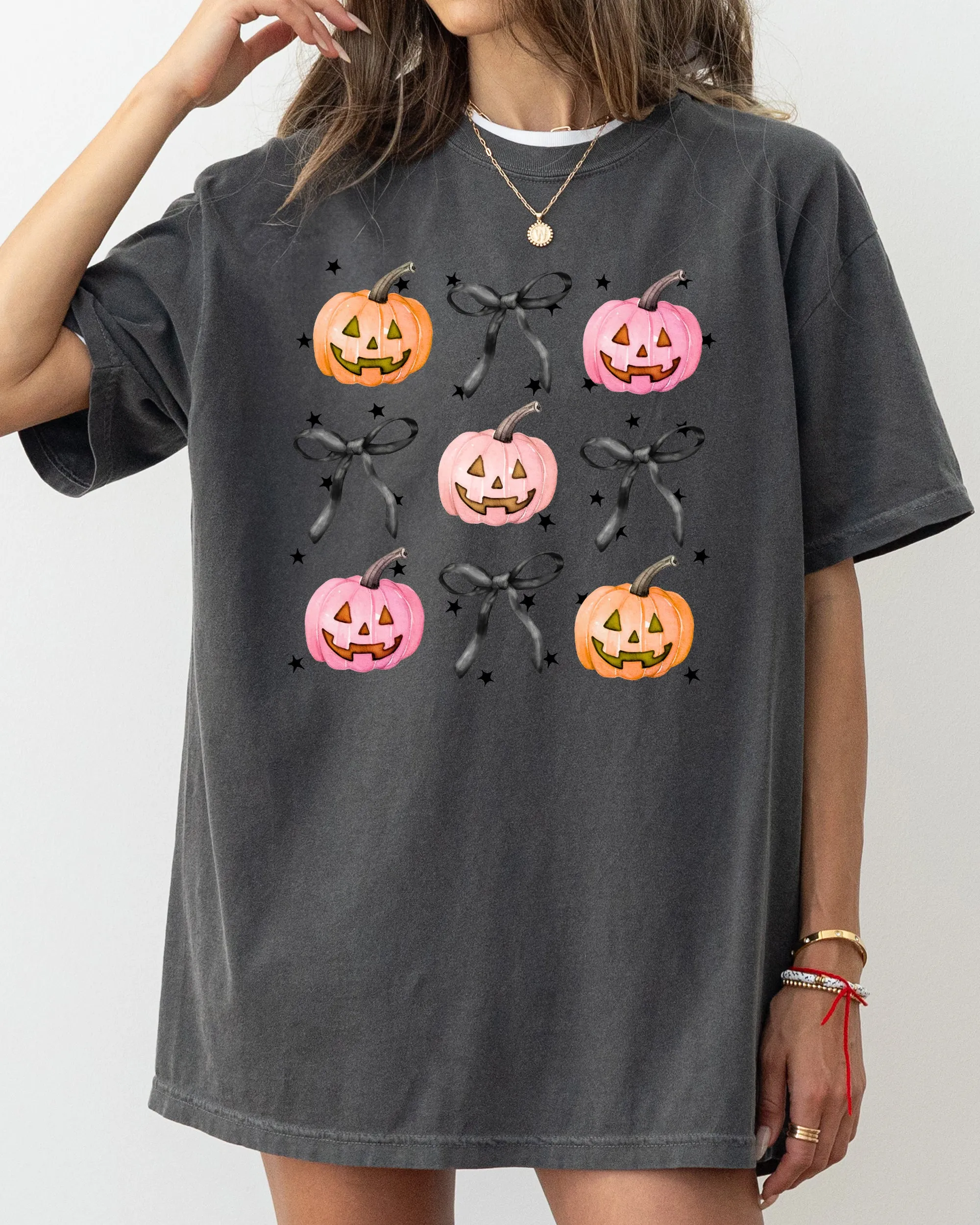 Halloween Cute Pumpkins Bows, Jack-o-lantern, Girly, Ribbons, Coquette, Spooky, Autumn, Fall, Thanksgiving Shirt Comfort Colors T-Shirt sold by Refinery Number One