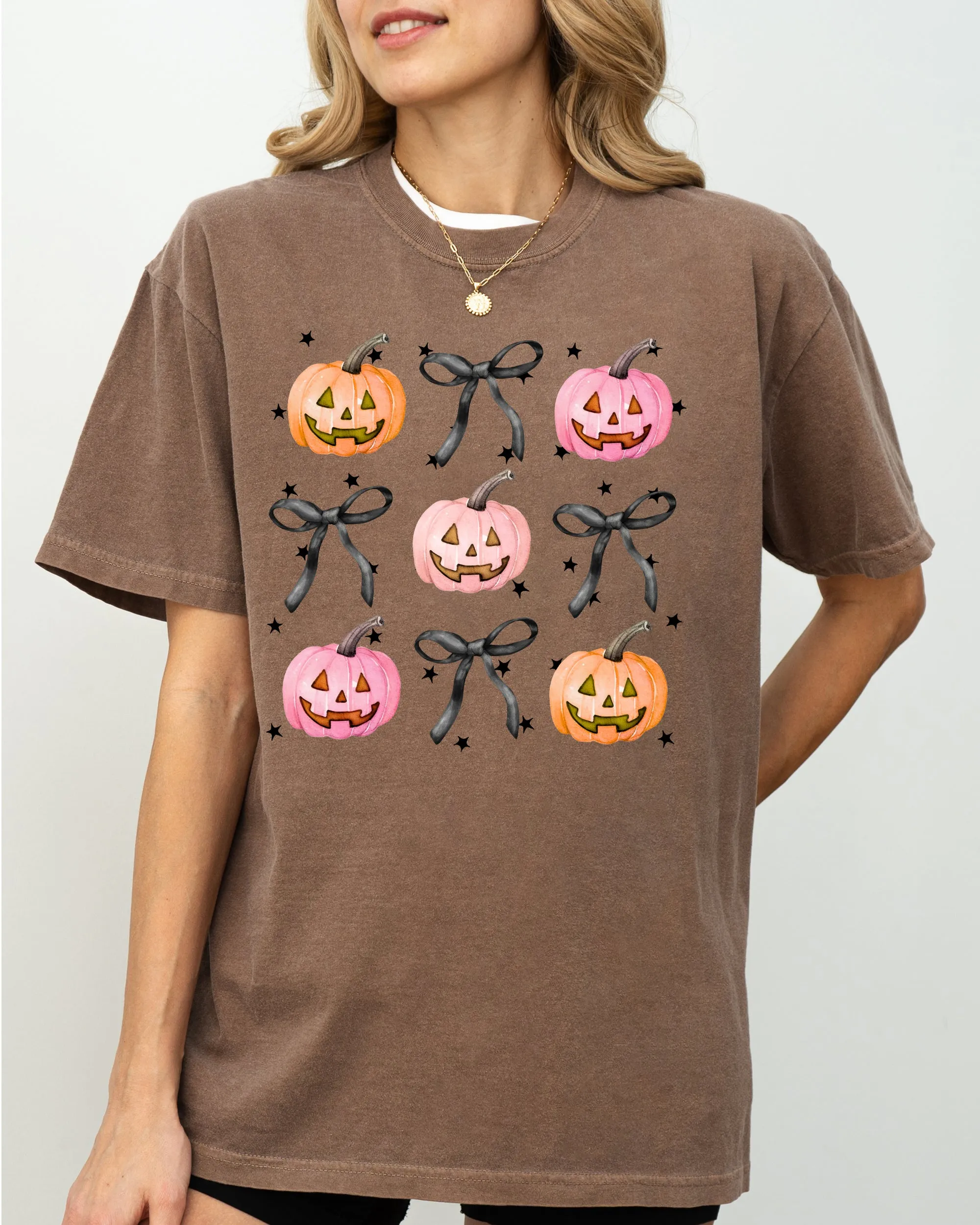 Halloween Cute Pumpkins Bows, Jack-o-lantern, Girly, Ribbons, Coquette, Spooky, Autumn, Fall, Thanksgiving Shirt Comfort Colors T-Shirt sold by Refinery Number One product image thumbnail 3