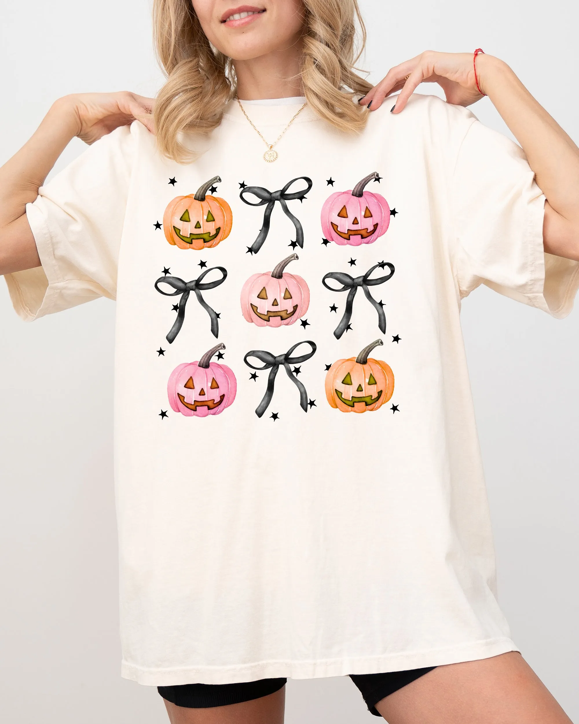 Halloween Cute Pumpkins Bows, Jack-o-lantern, Girly, Ribbons, Coquette, Spooky, Autumn, Fall, Thanksgiving Shirt Comfort Colors T-Shirt sold by Refinery Number One product image thumbnail 4