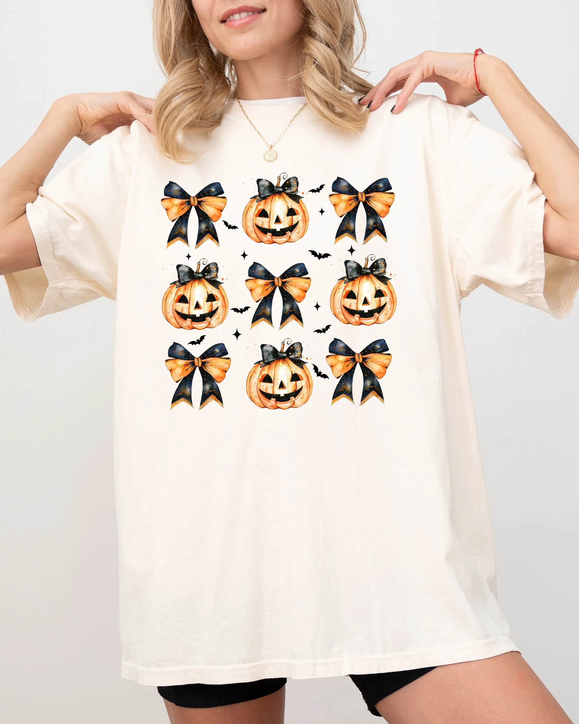 Halloween Pumpkins Bows, Cute, Jack-o-lantern, Girly, Ribbons, Coquette, Spooky, Autumn, Fall, Thanksgiving Shirt Comfort Colors T-Shirt sold by Refinery Number One product image thumbnail 3