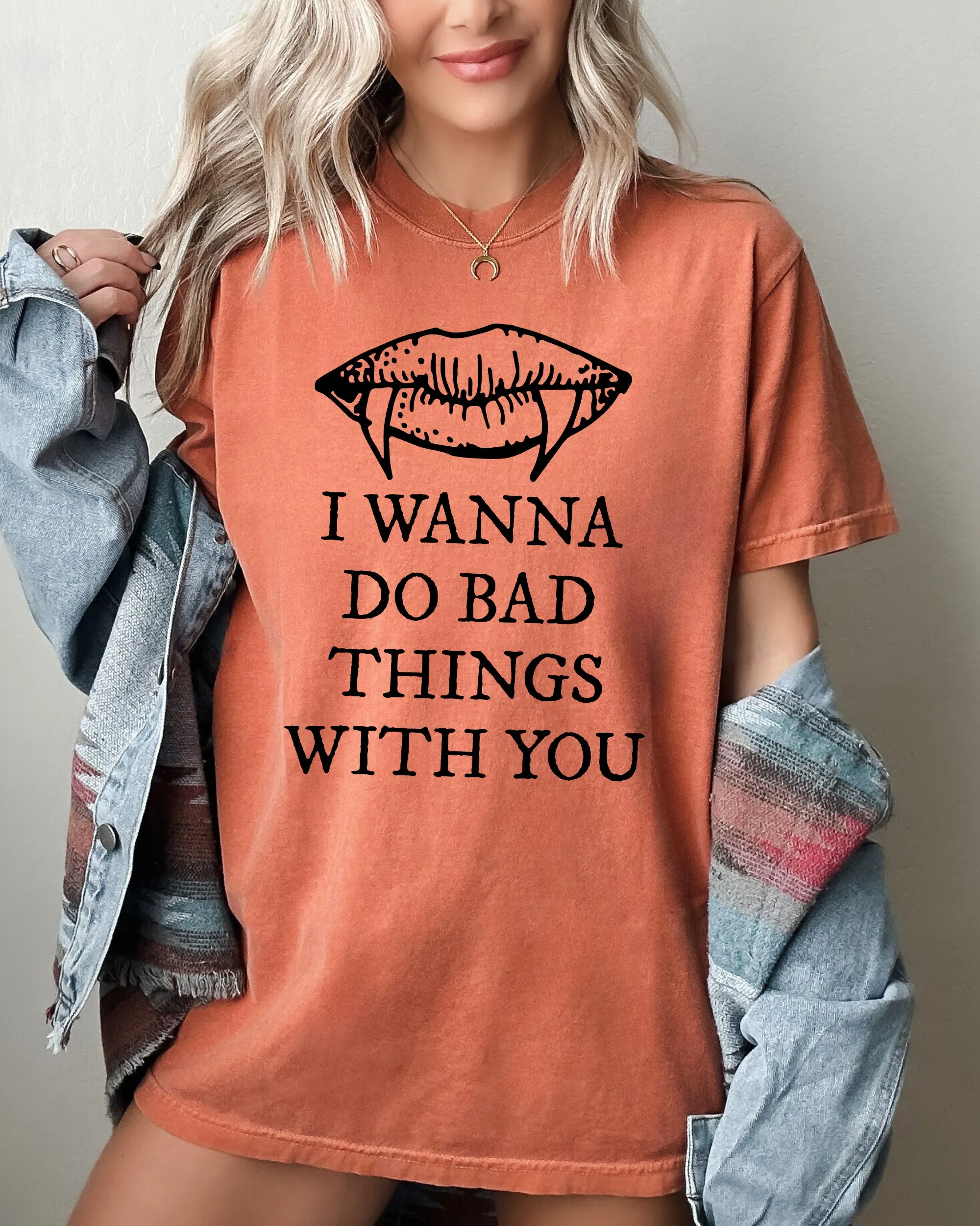 I Wanna Do Bad Things With You, Vampire, Sexy, Rude, Halloween, Gothic, Spooky, Scary Shirt Comfort Colors T-Shirt sold by Refinery Number One product image thumbnail 2