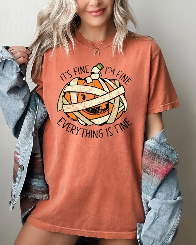 It's Fine, I'm Fine, Everything Is Fine, Pumpkin, Halloween, Jack-o-lantern, Scary, Spooky, Fall, Autumn Shirt Comfort Colors T-Shirt sold by Refinery Number One