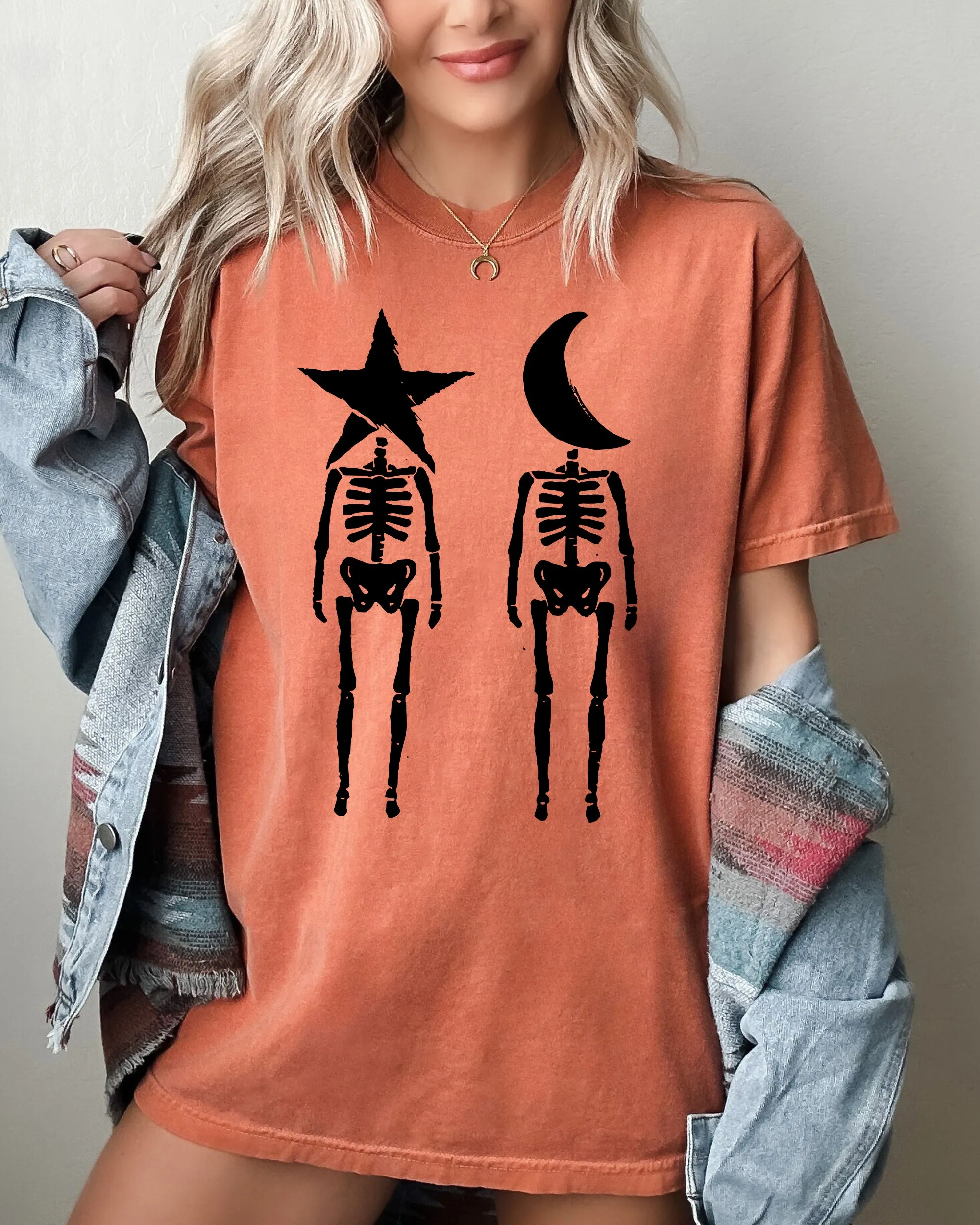 Mystical Couple, Stars, Moons, Skeleton, Halloween, Spooky Shirt Comfort Colors T-Shirt sold by Refinery Number One product image thumbnail 2