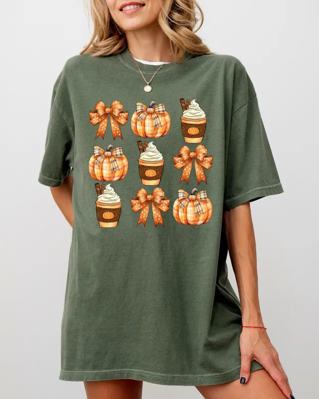 Pumpkin Spice Latte, Ribbons, Fall, Coffee, Pumpkins, Autumn, Thanksgiving, Halloween, Bows, Coquette Shirt Comfort Colors T-Shirt sold by Refinery Number One