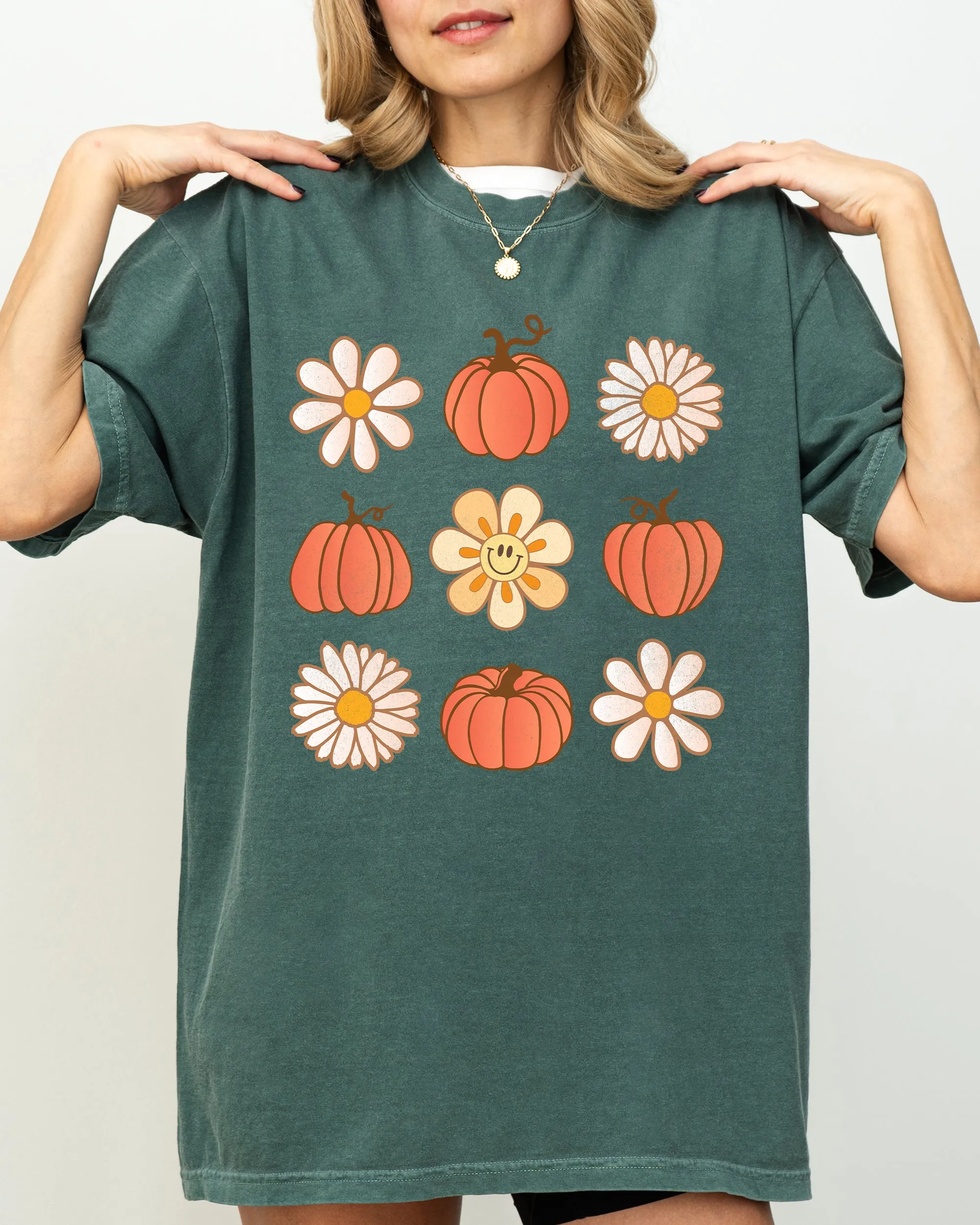 Retro Daisies and Pumpkins, Vintage, Fall, Autumn, Thanksgiving, Halloween Shirt Comfort Colors T-Shirt sold by Refinery Number One