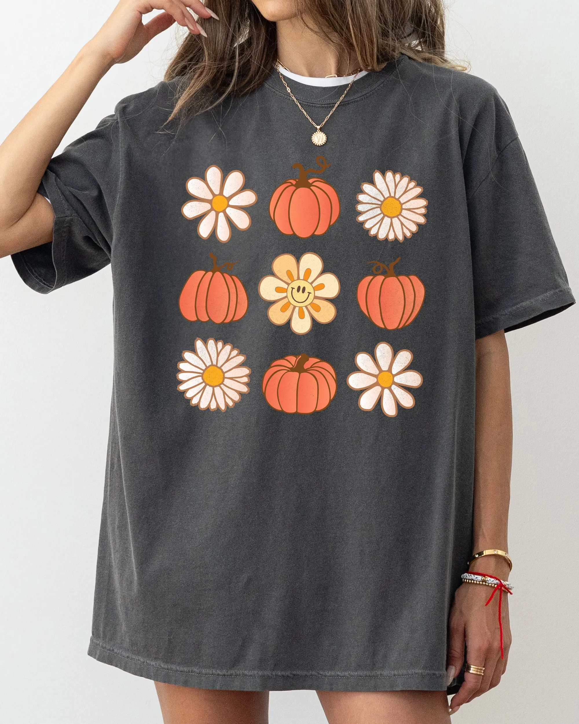 Retro Daisies and Pumpkins, Vintage, Fall, Autumn, Thanksgiving, Halloween Shirt Comfort Colors T-Shirt sold by Refinery Number One product image thumbnail 2