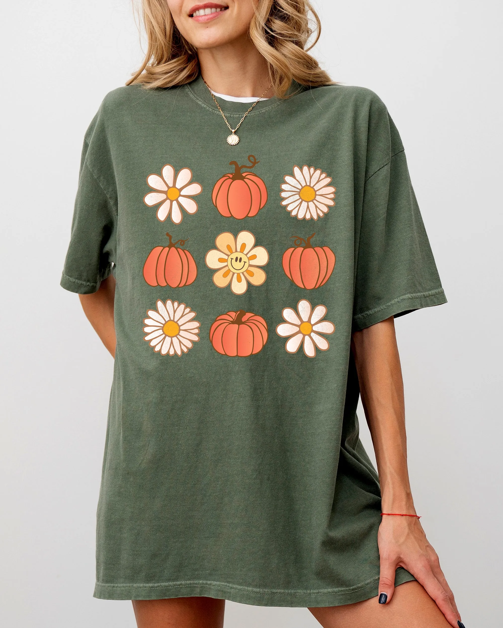 Retro Daisies and Pumpkins, Vintage, Fall, Autumn, Thanksgiving, Halloween Shirt Comfort Colors T-Shirt sold by Refinery Number One product image thumbnail 5