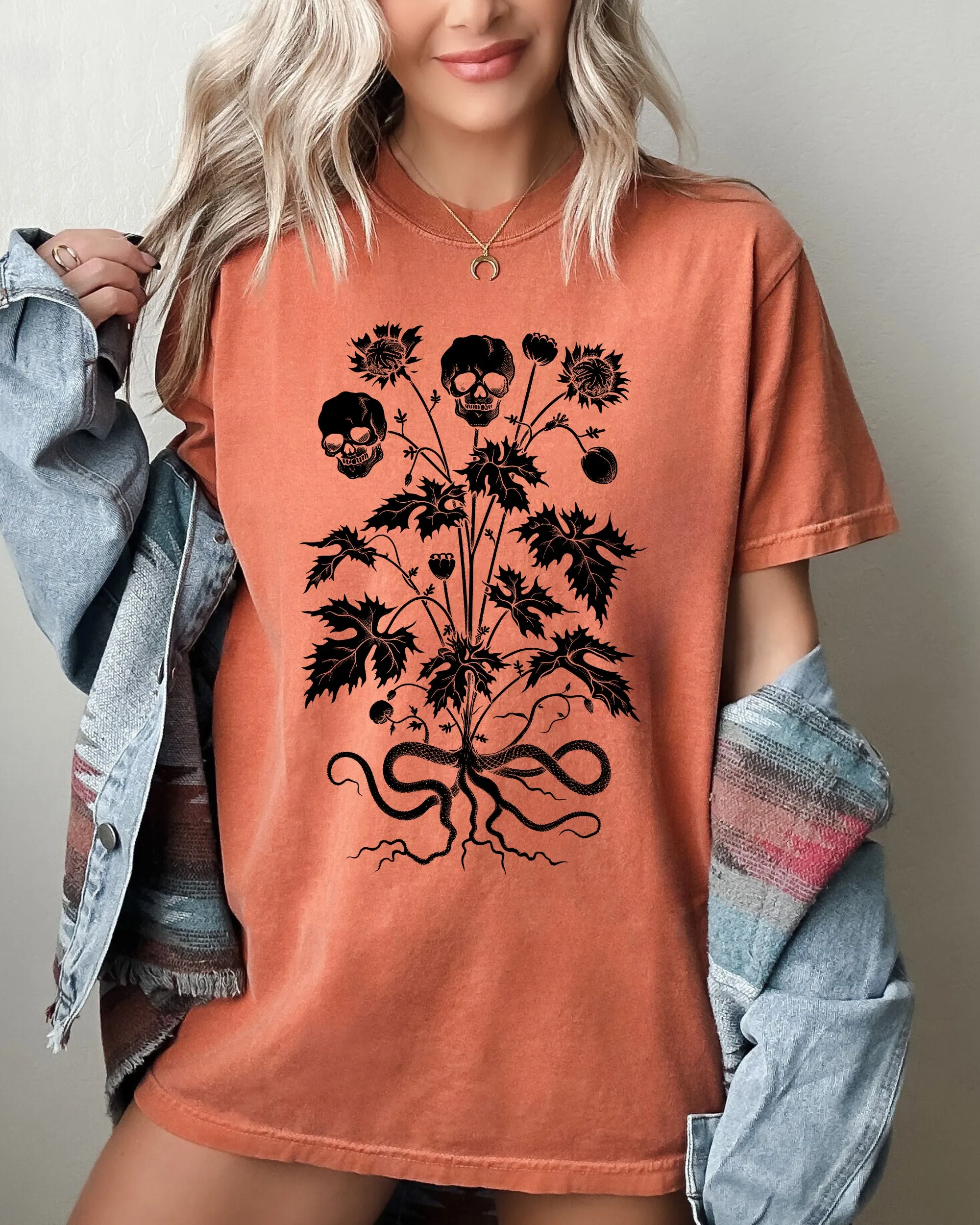 Skull, Flower, Botanical, Halloween, Skeleton, Spooky, Snakes Shirt Comfort Colors T-Shirt sold by Refinery Number One product image thumbnail 2