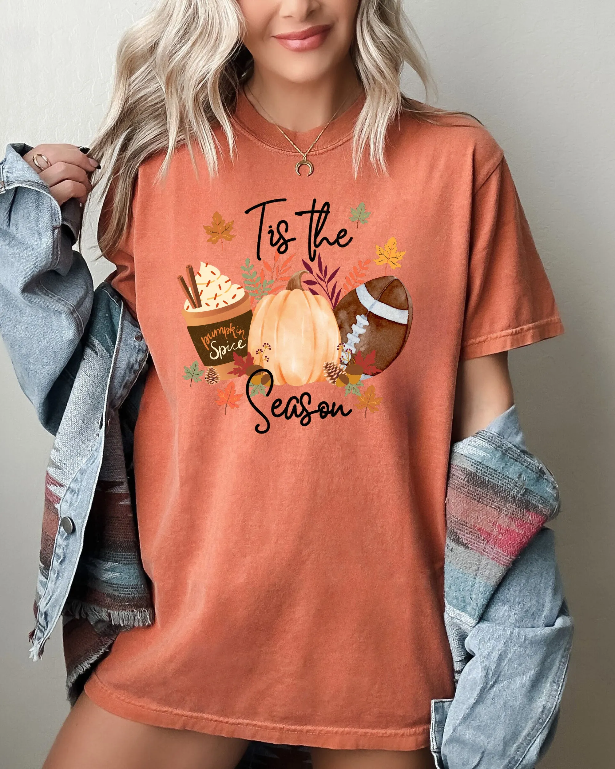 Tis The Season, Football, Pumpkin, Pumpkin Spice Coffee Latte, Leaves, Autumn, Fall, Halloween Shirt Comfort Colors T-Shirt sold by Refinery Number One product image thumbnail 2