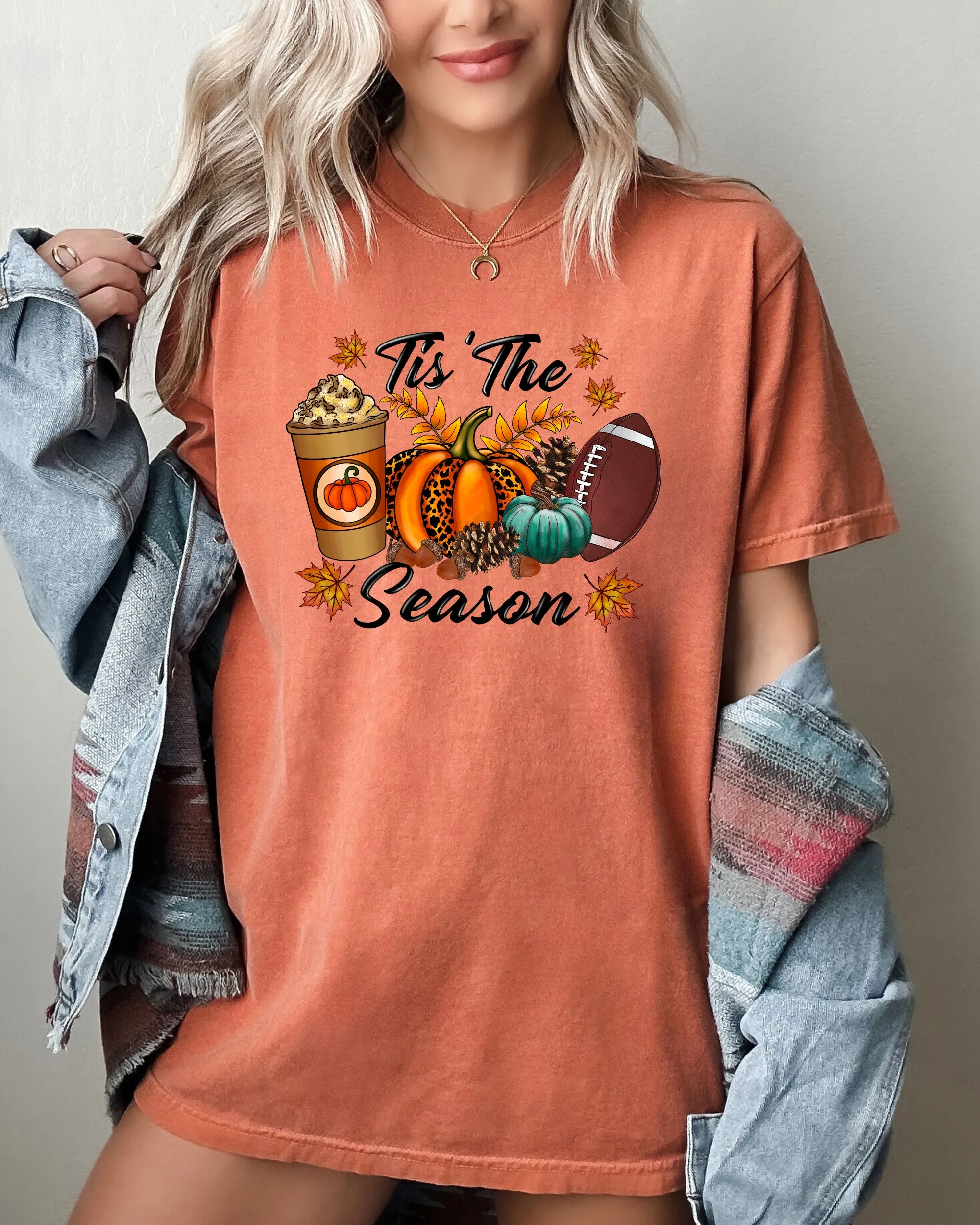 Tis The Season, Leopard Print, Football, Pumpkin, Pumpkin Spice Coffee Latte, Leaves, Autumn, Fall, Halloween Shirt Comfort Colors T-Shirt sold by Refinery Number One product image thumbnail 2