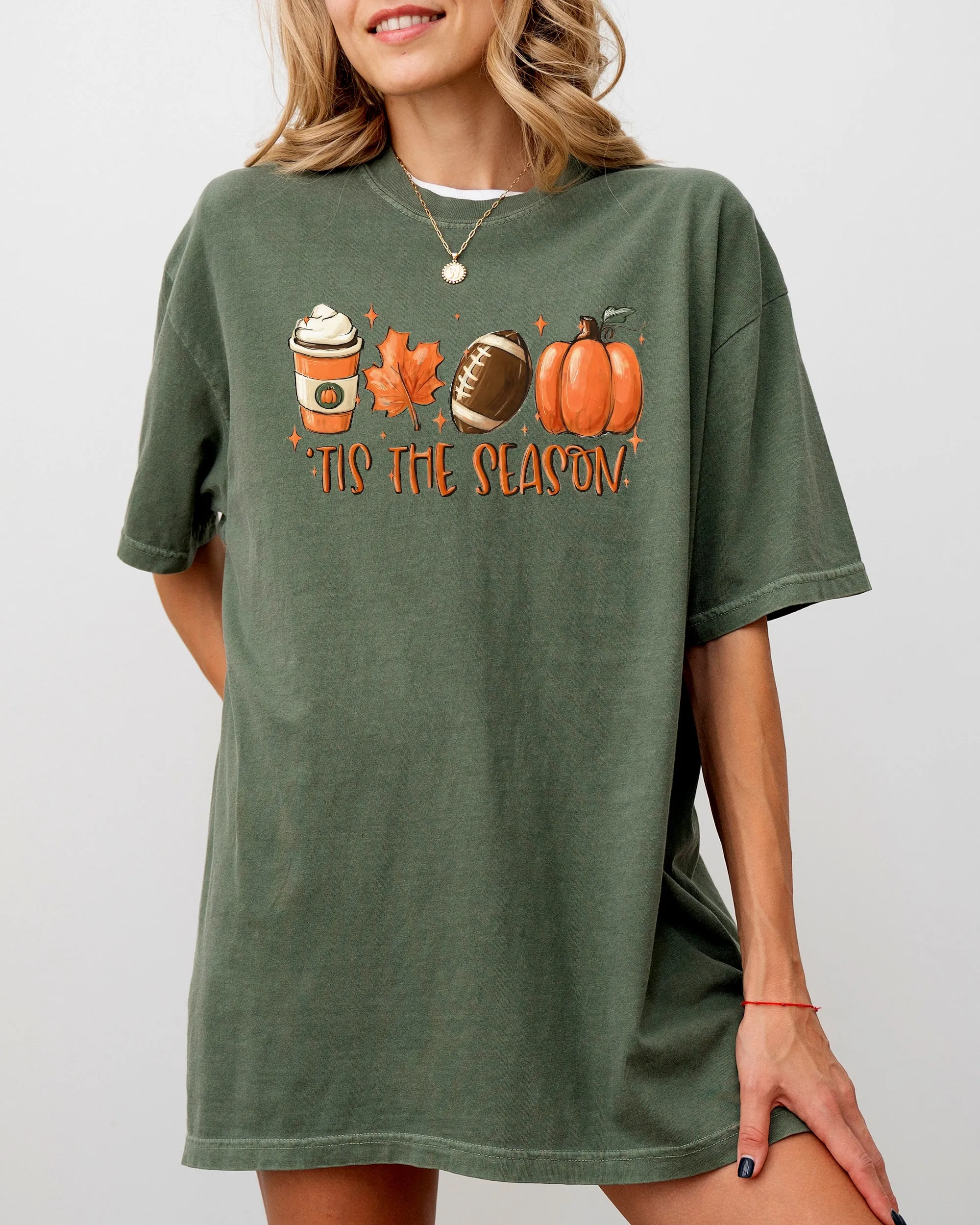 Tis The Season, Pumpkin Spice Latte, Football, Leaves, Coffee, Autumn, Fall Shirt Comfort Colors T-Shirt sold by Refinery Number One product image thumbnail 3