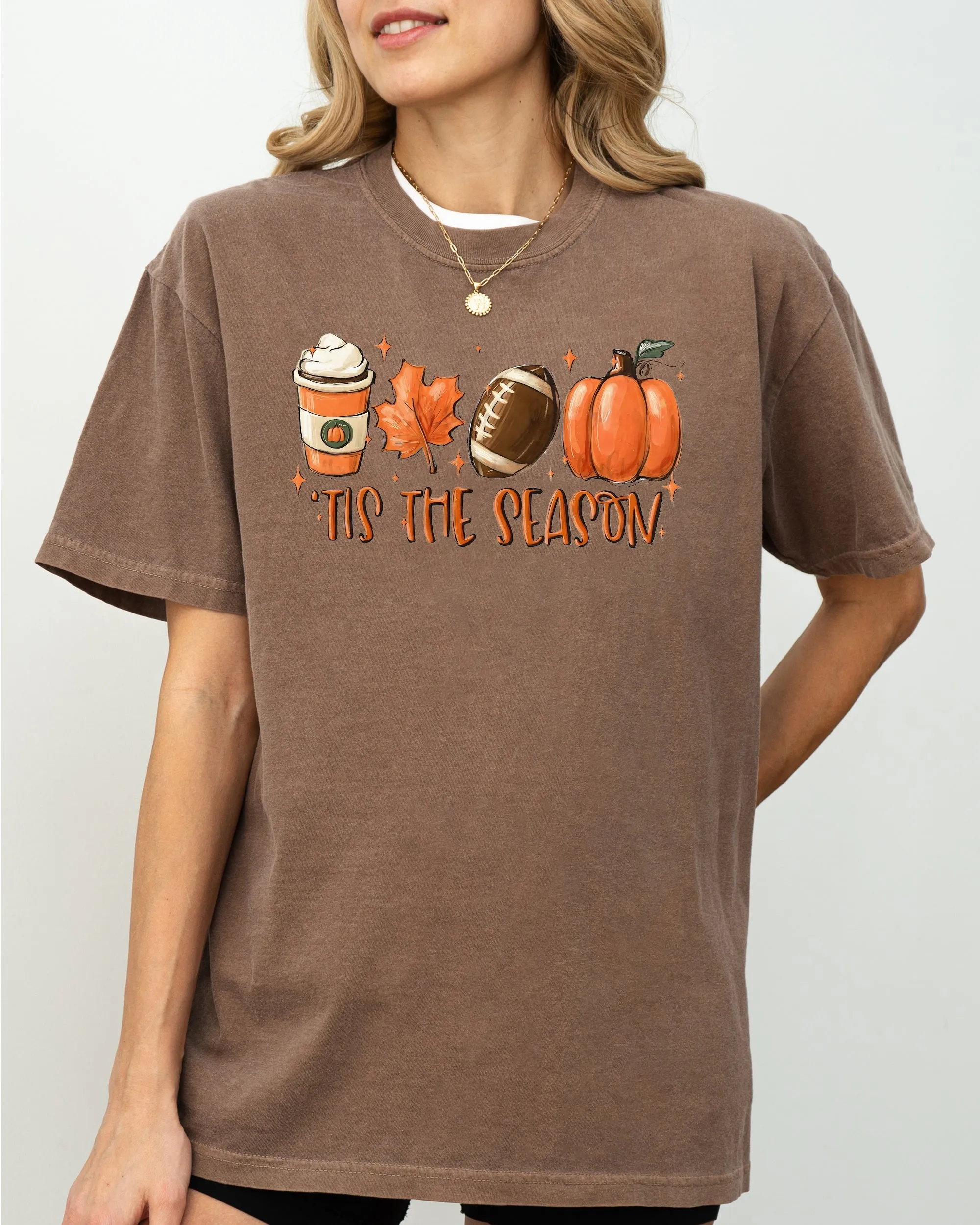 Tis The Season, Pumpkin Spice Latte, Football, Leaves, Coffee, Autumn, Fall Shirt Comfort Colors T-Shirt sold by Refinery Number One product image thumbnail 4