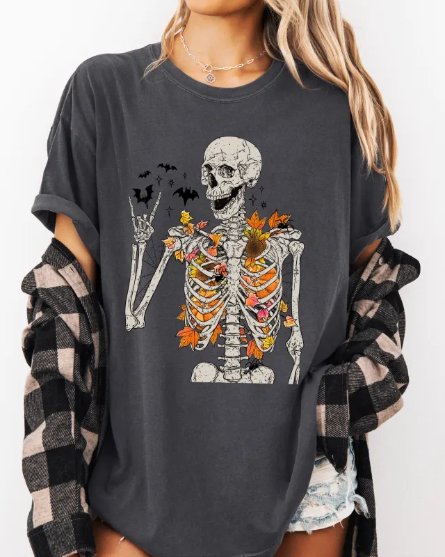 Autumn Skeleton, Funny, Bats, Halloween, Fall, Funny Shirt Comfort Colors T-Shirt sold by Refinery Number One
