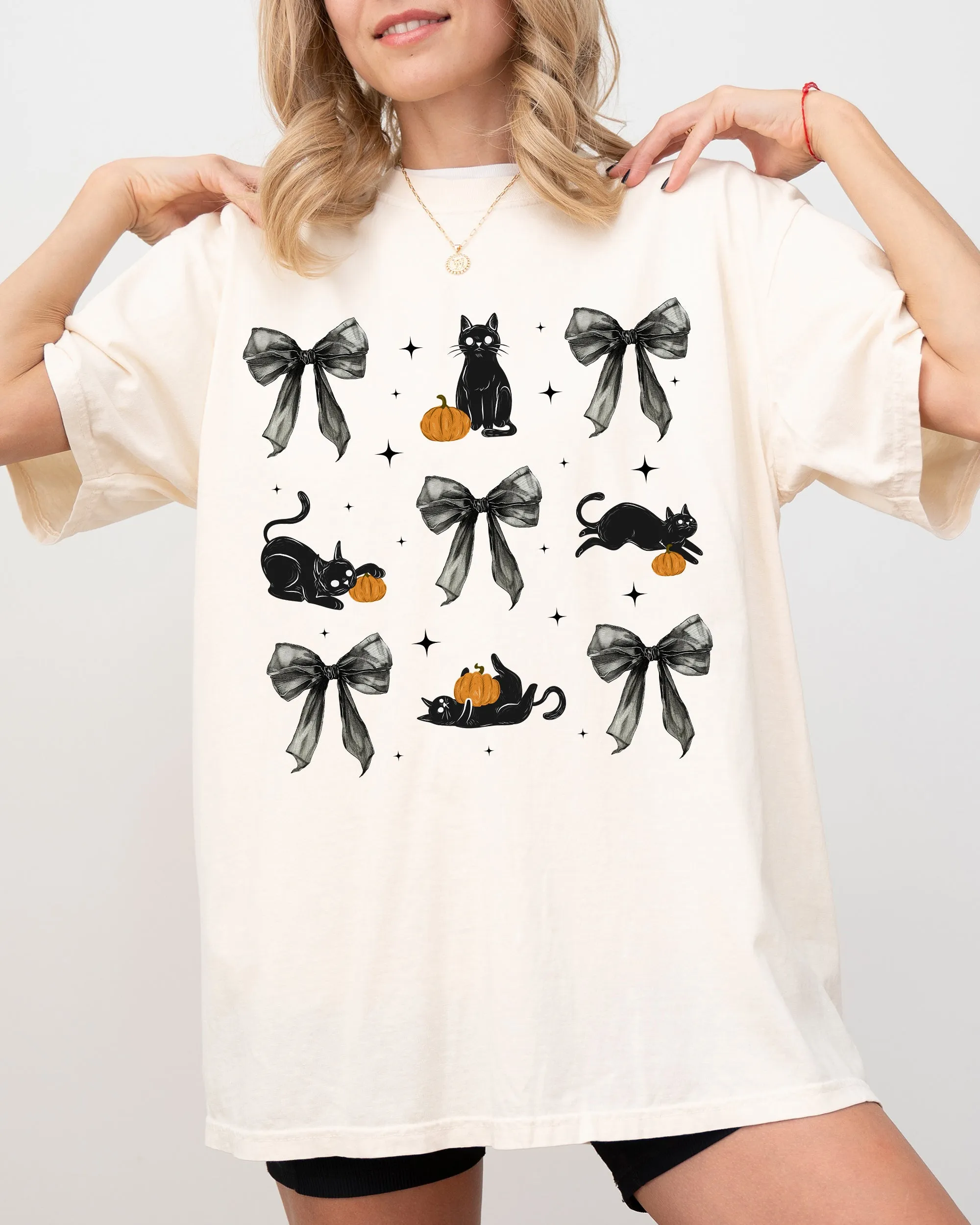 Black Cat, Coquette Ribbons and Bows, Halloween, Cute, Girly, Autumn, Fall Shirt Comfort Colors T-Shirt sold by Refinery Number One product image thumbnail 5