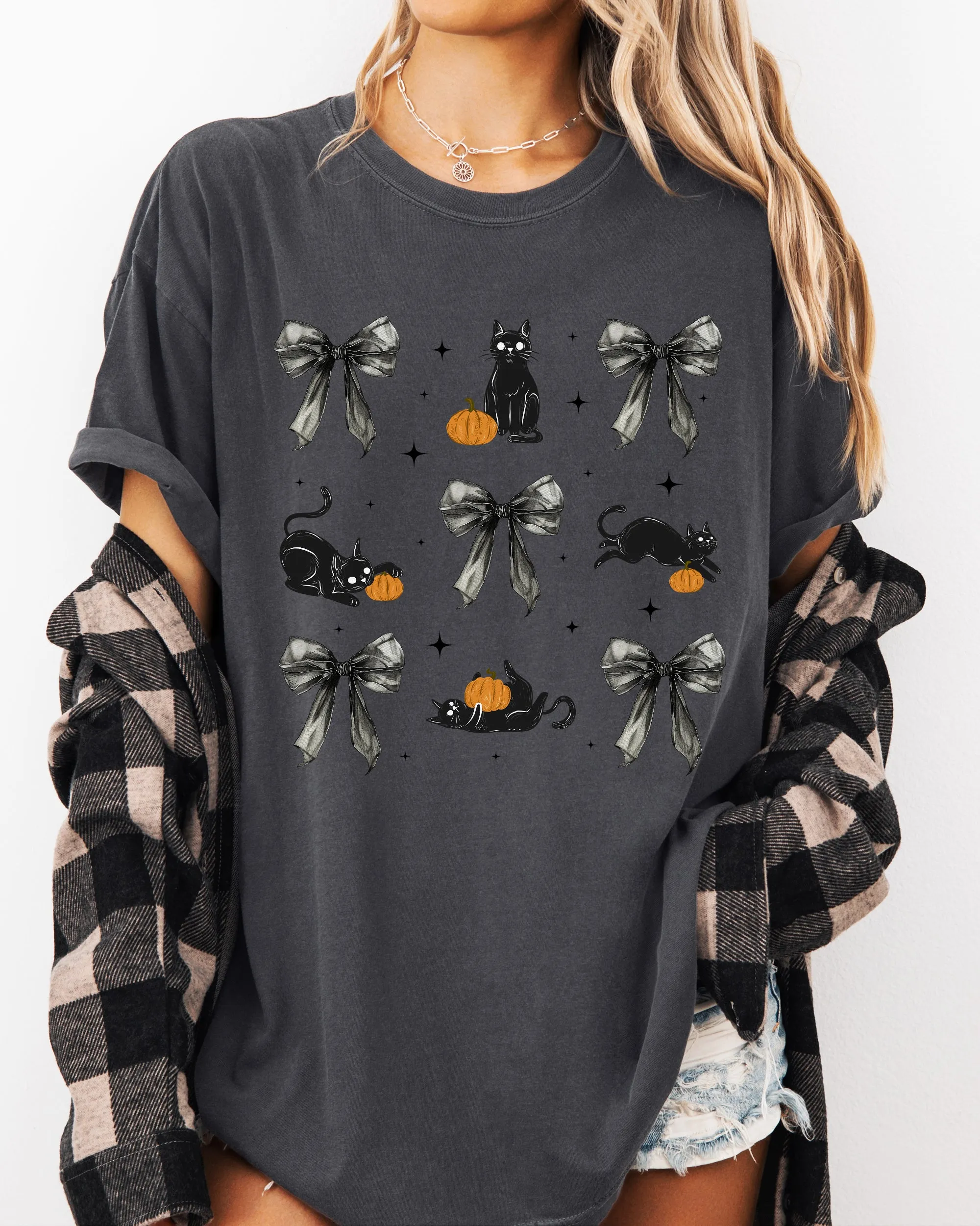 Black Cat, Coquette Ribbons and Bows, Halloween, Cute, Girly, Autumn, Fall Shirt Comfort Colors T-Shirt sold by Refinery Number One product image thumbnail 4