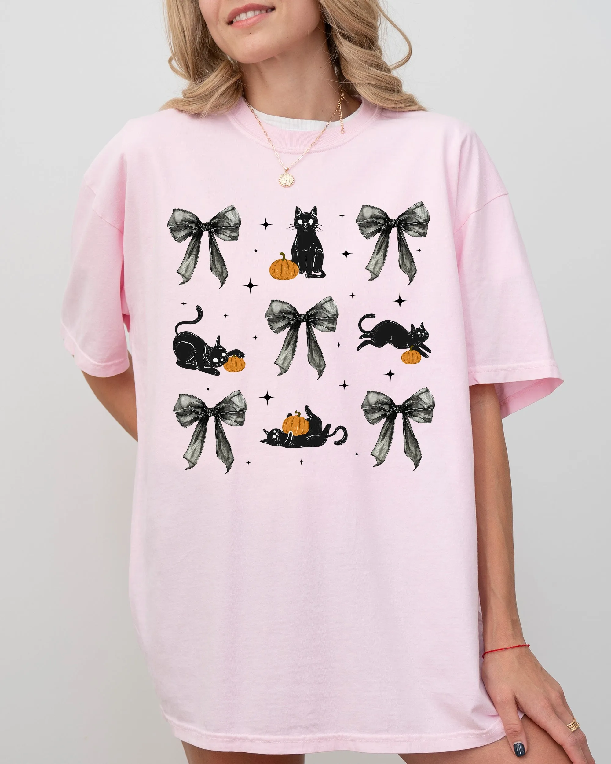 Black Cat, Coquette Ribbons and Bows, Halloween, Cute, Girly, Autumn, Fall Shirt Comfort Colors T-Shirt sold by Refinery Number One product image thumbnail 3
