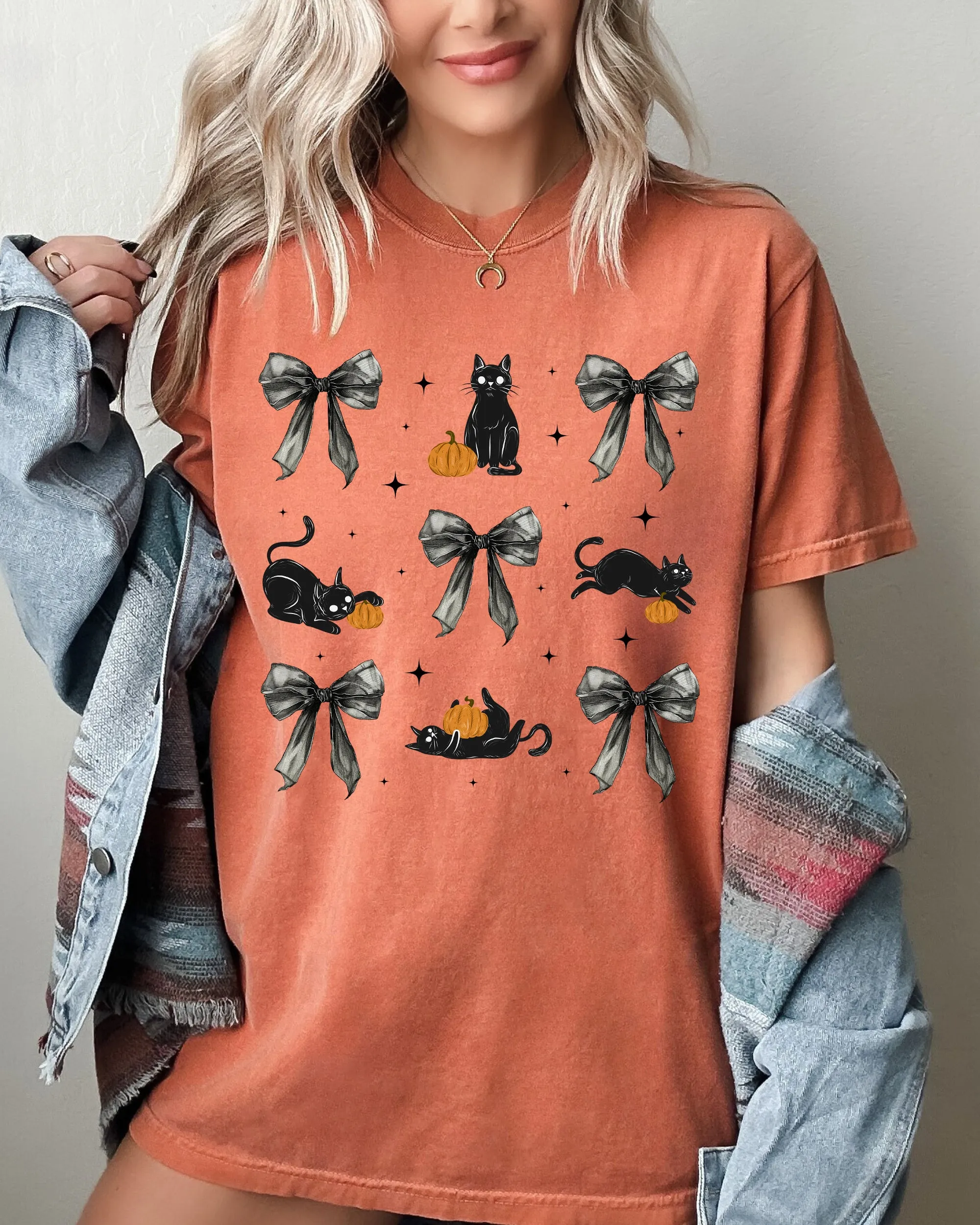Black Cat, Coquette Ribbons and Bows, Halloween, Cute, Girly, Autumn, Fall Shirt Comfort Colors T-Shirt sold by Refinery Number One product image thumbnail 2